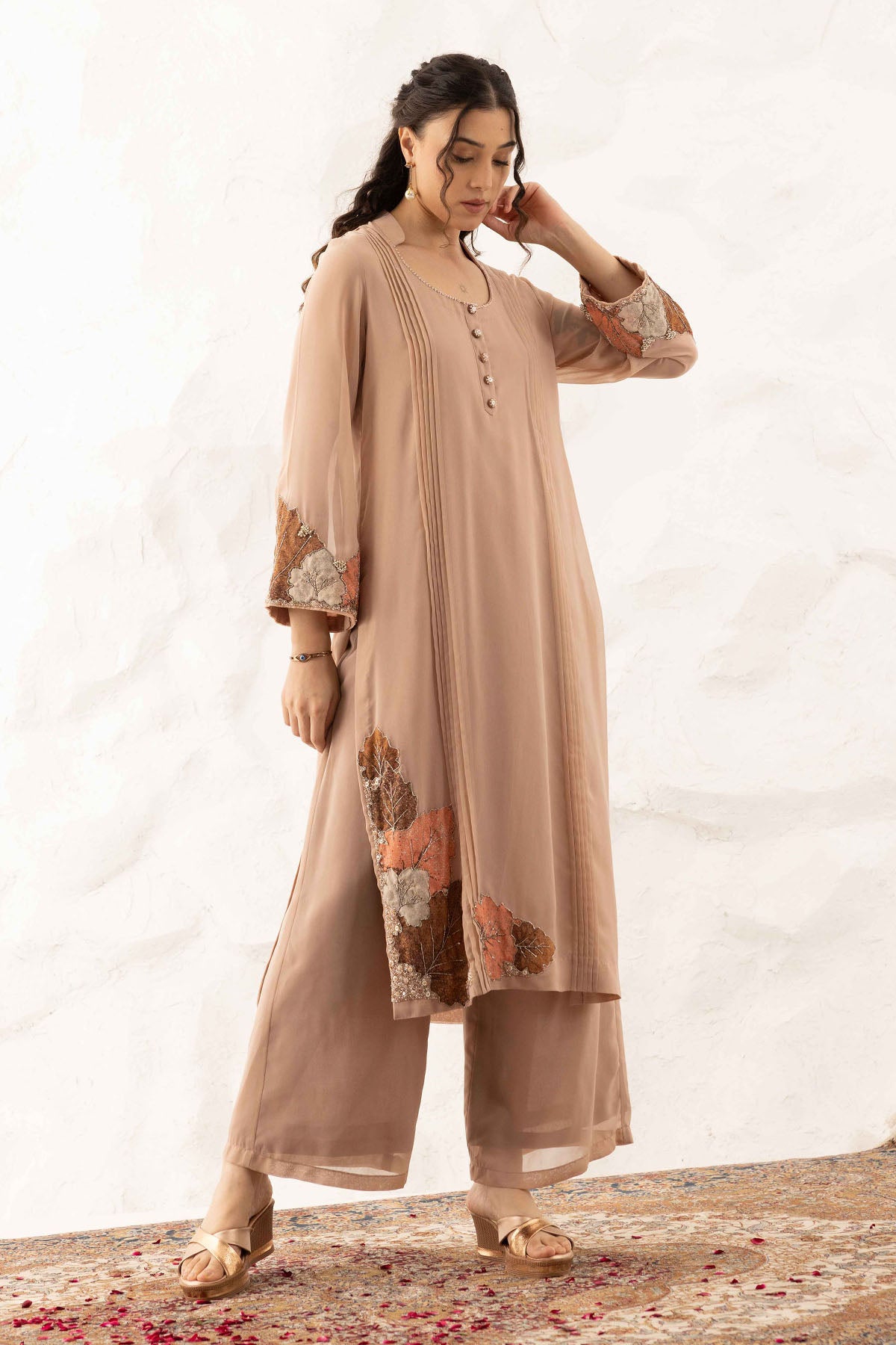 Brown Applique Work Palazzo Set