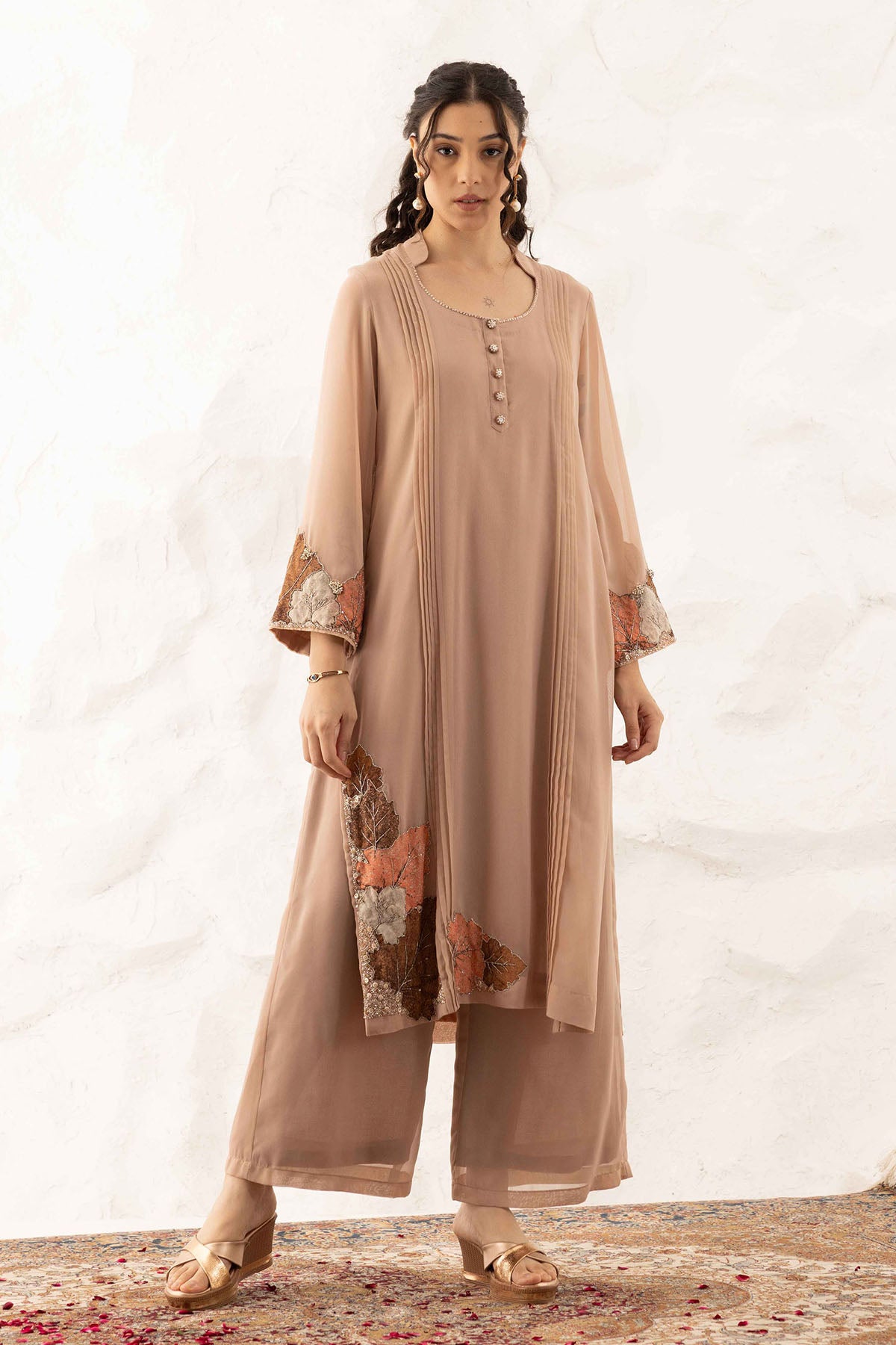 Brown Applique Work Palazzo Set