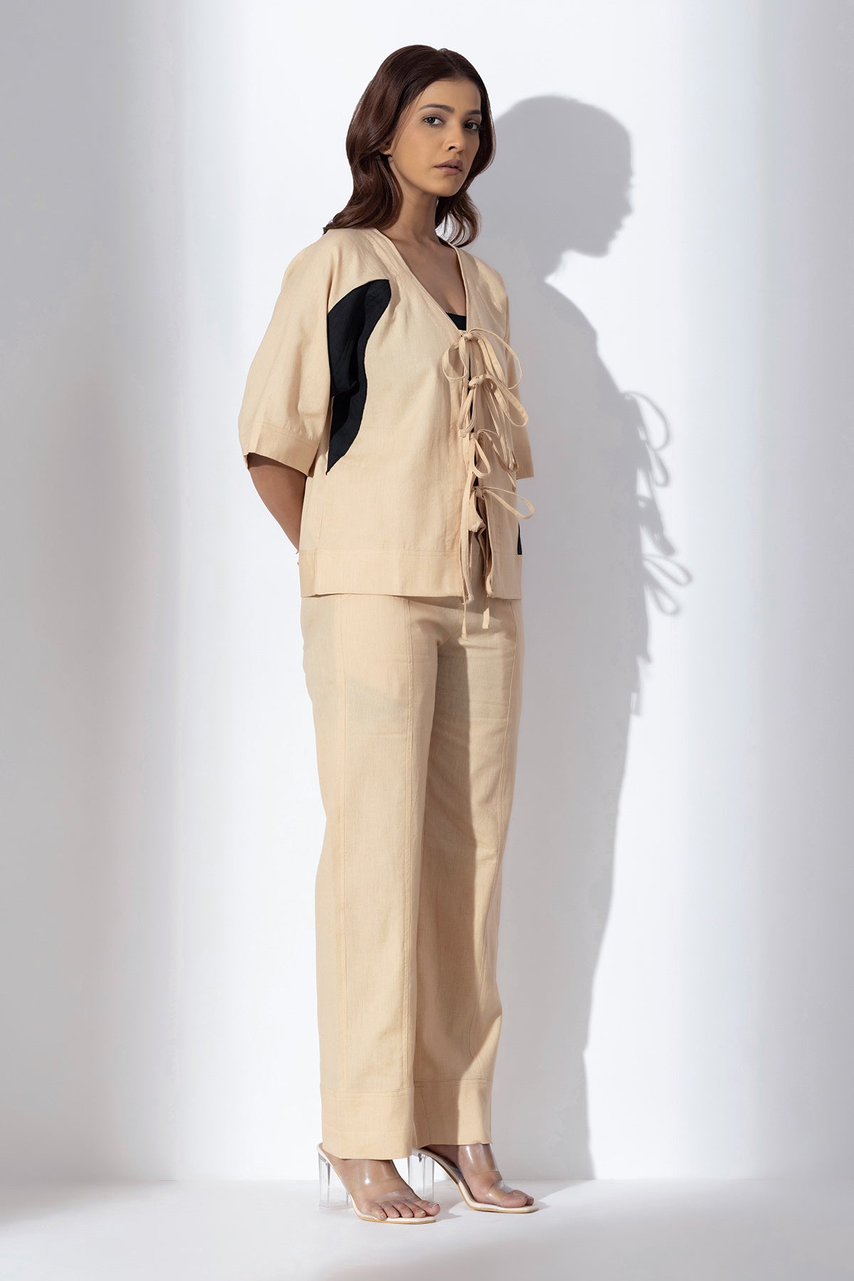 Brown Applique Work Tie-Up Top