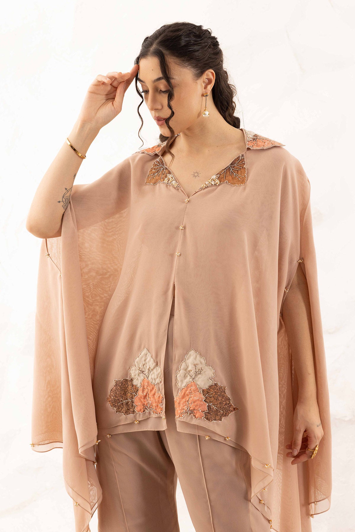 Brown Applique Work Top & Pants