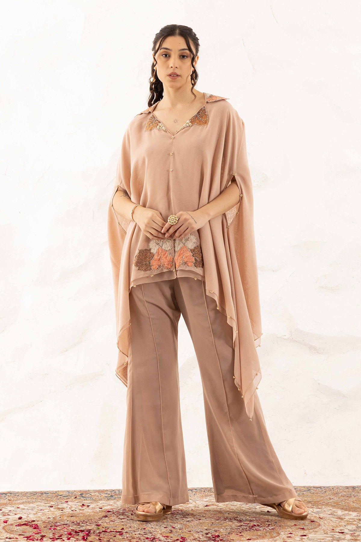 Brown Applique Work Top & Pants