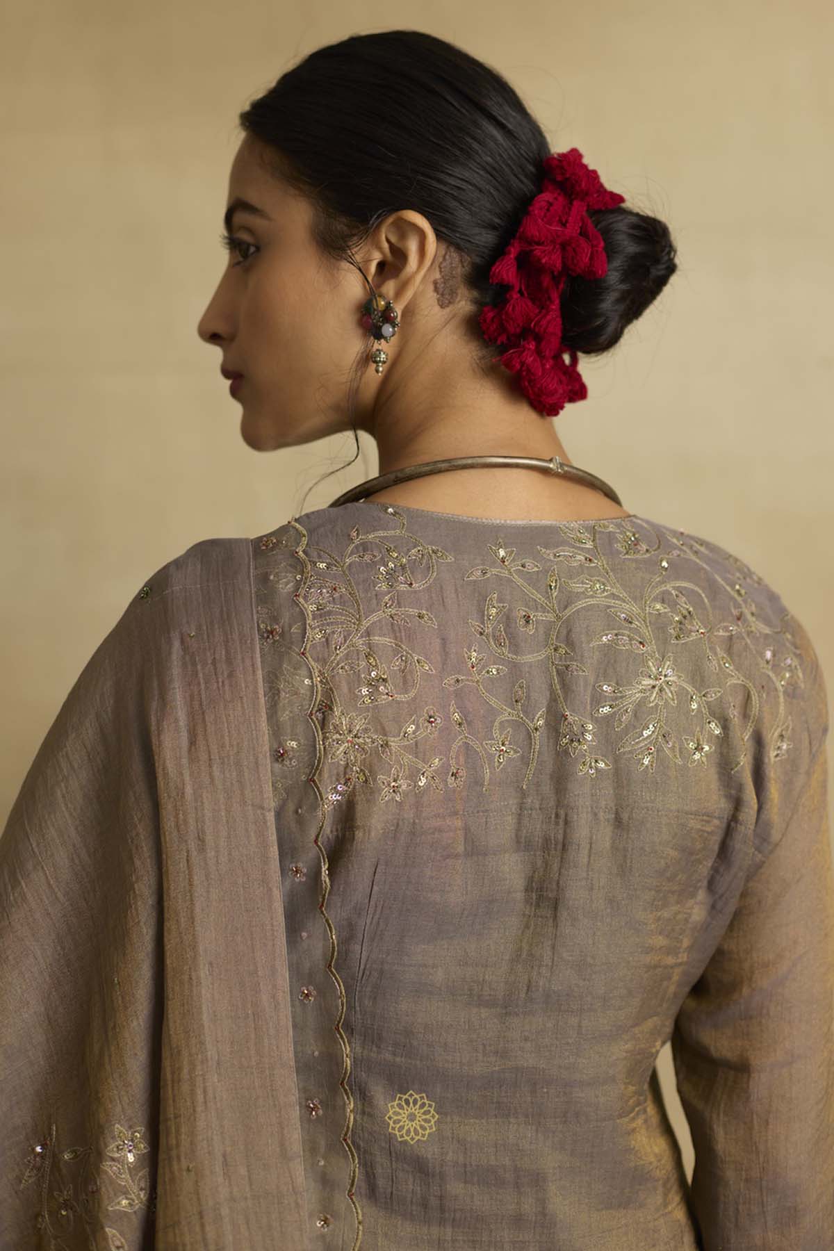 Brown Ari Zardozi Saree Set