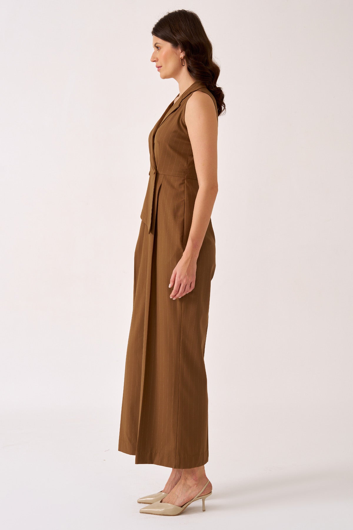 Brown Asymmetric Wrap Jumpsuit