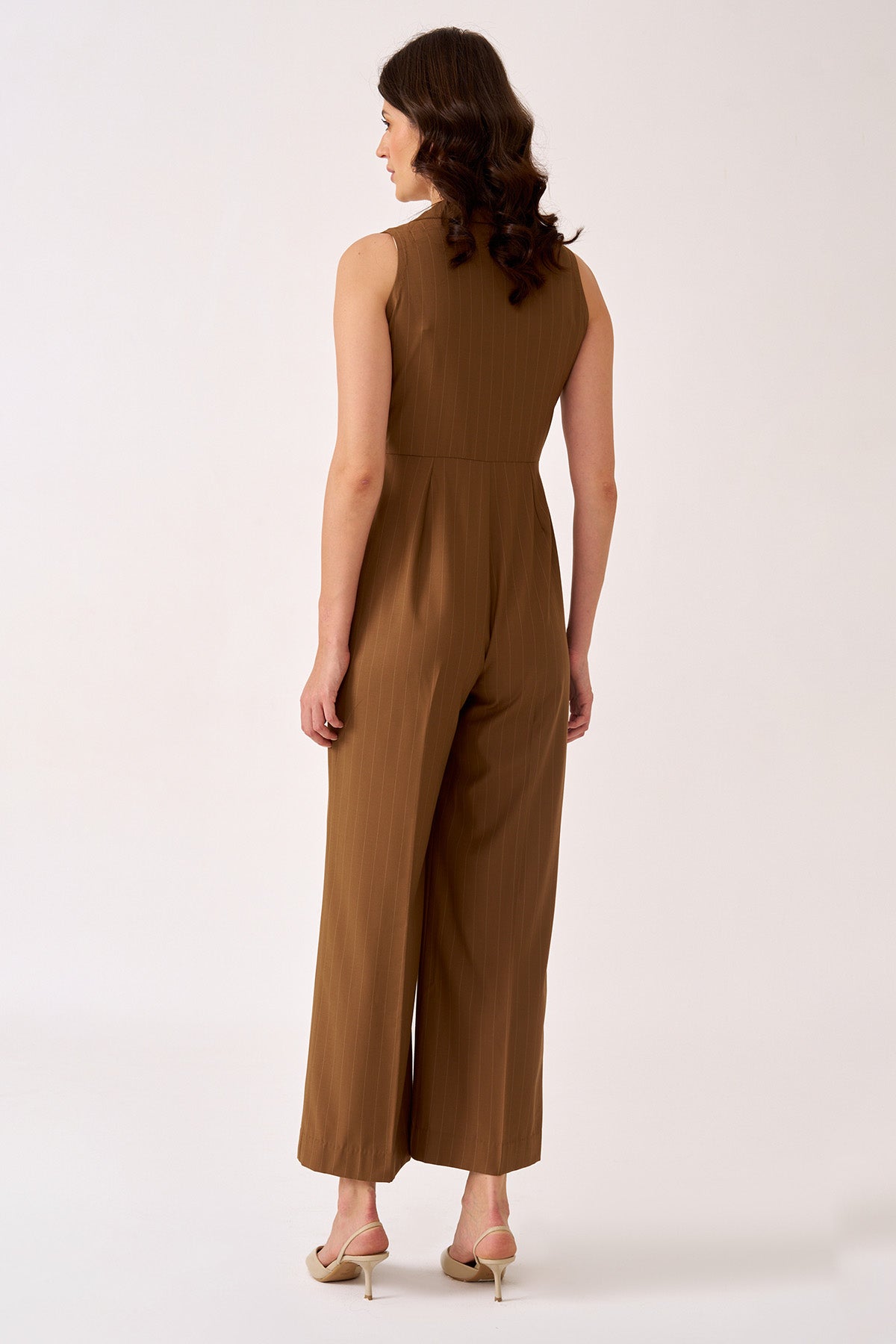 Brown Asymmetric Wrap Jumpsuit