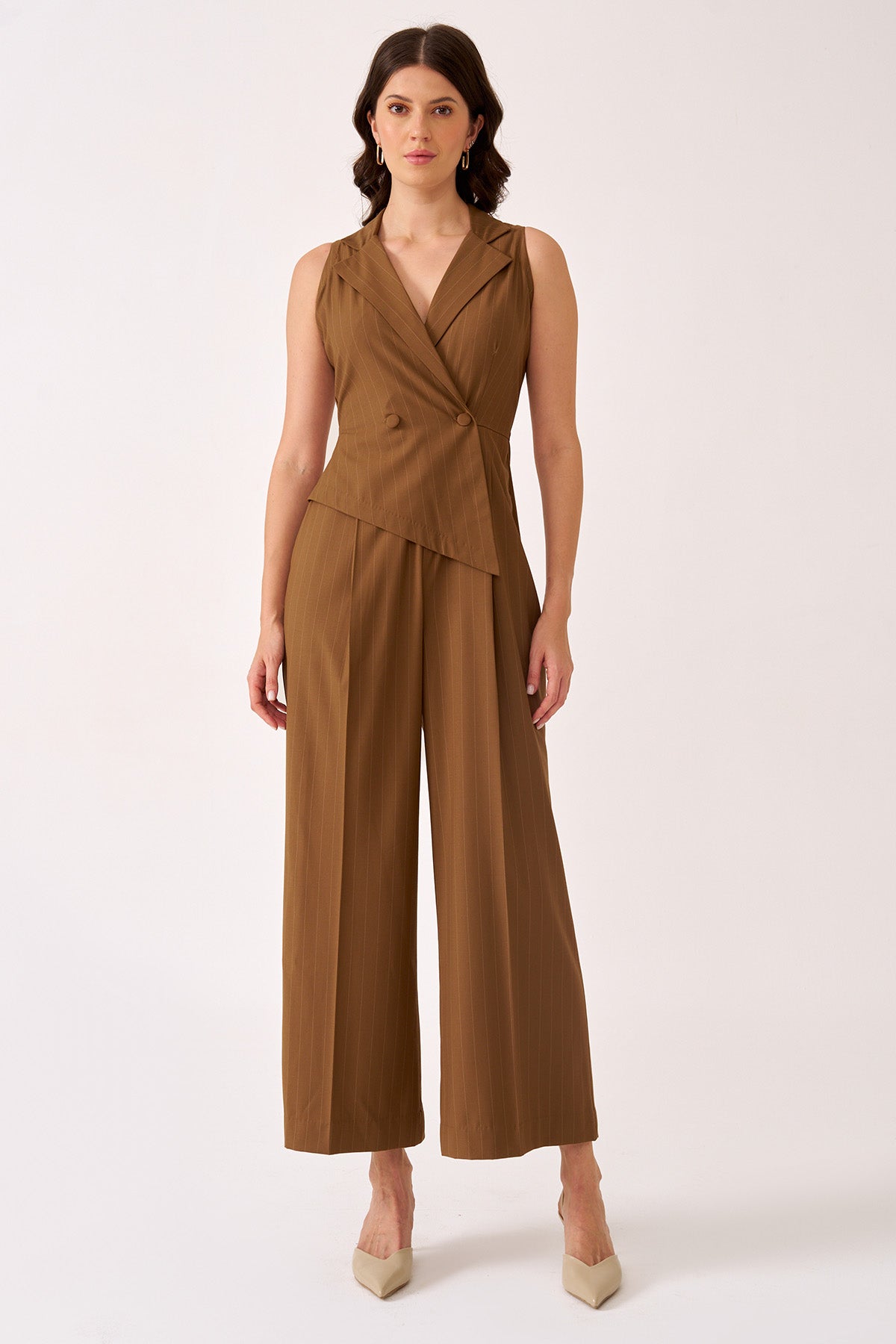 Buy Brown Asymmetric Wrap Jumpsuit for women by Vanten online available at scrollnshops