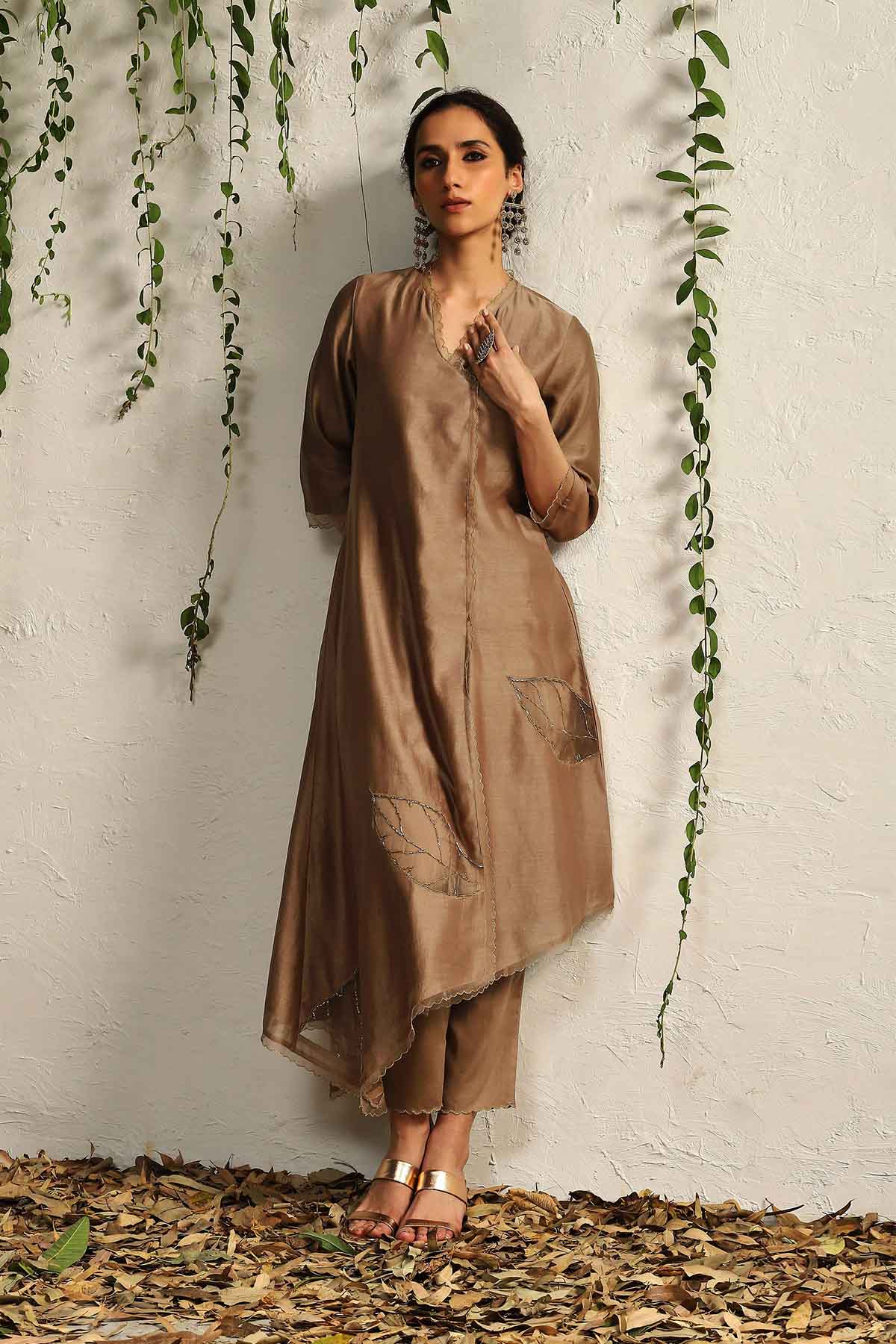 Brown Asymmetrical Kurta Set