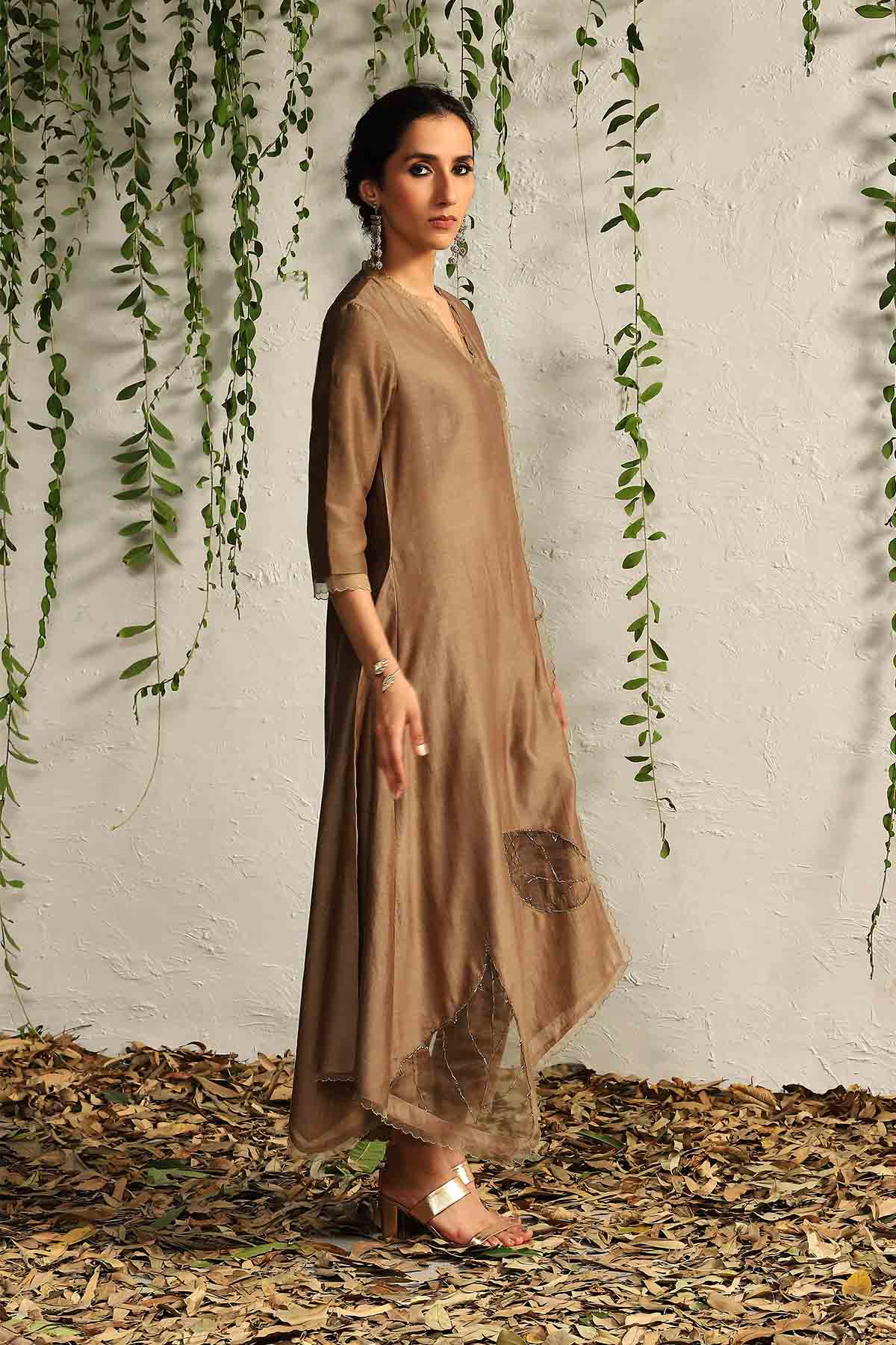 Brown Asymmetrical Kurta Set