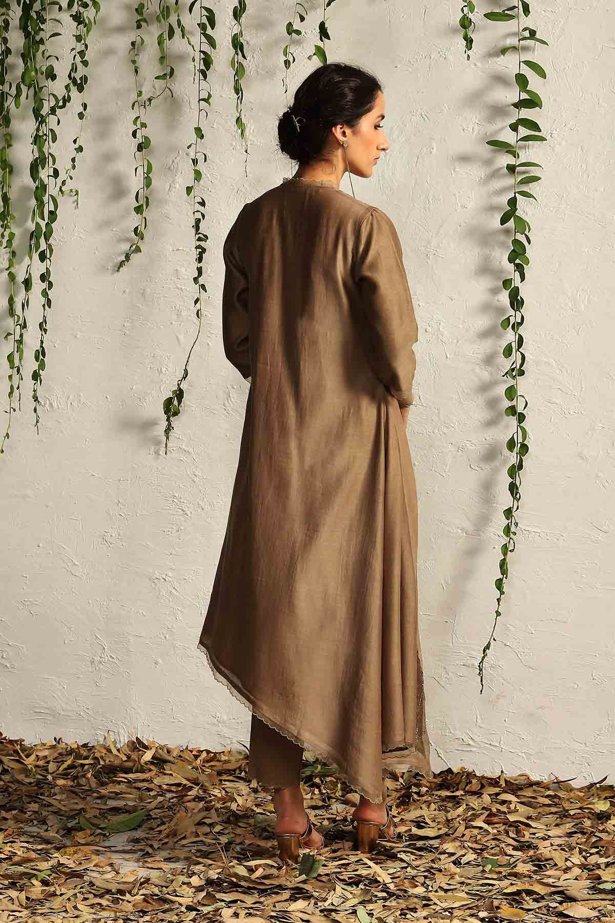 Brown Asymmetrical Kurta Set