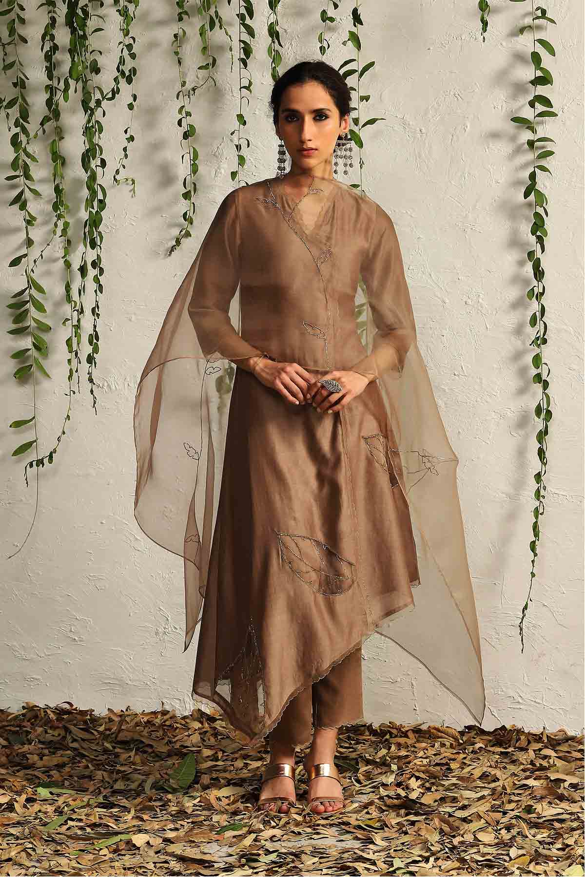 Buy Brown Asymmetrical Kurta Set by Charkhee for women online at ScrollnShops