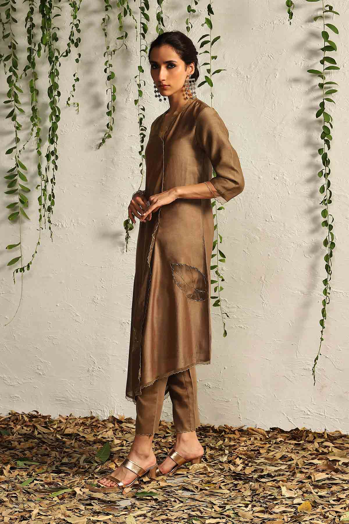 Brown Asymmetrical Kurta Set