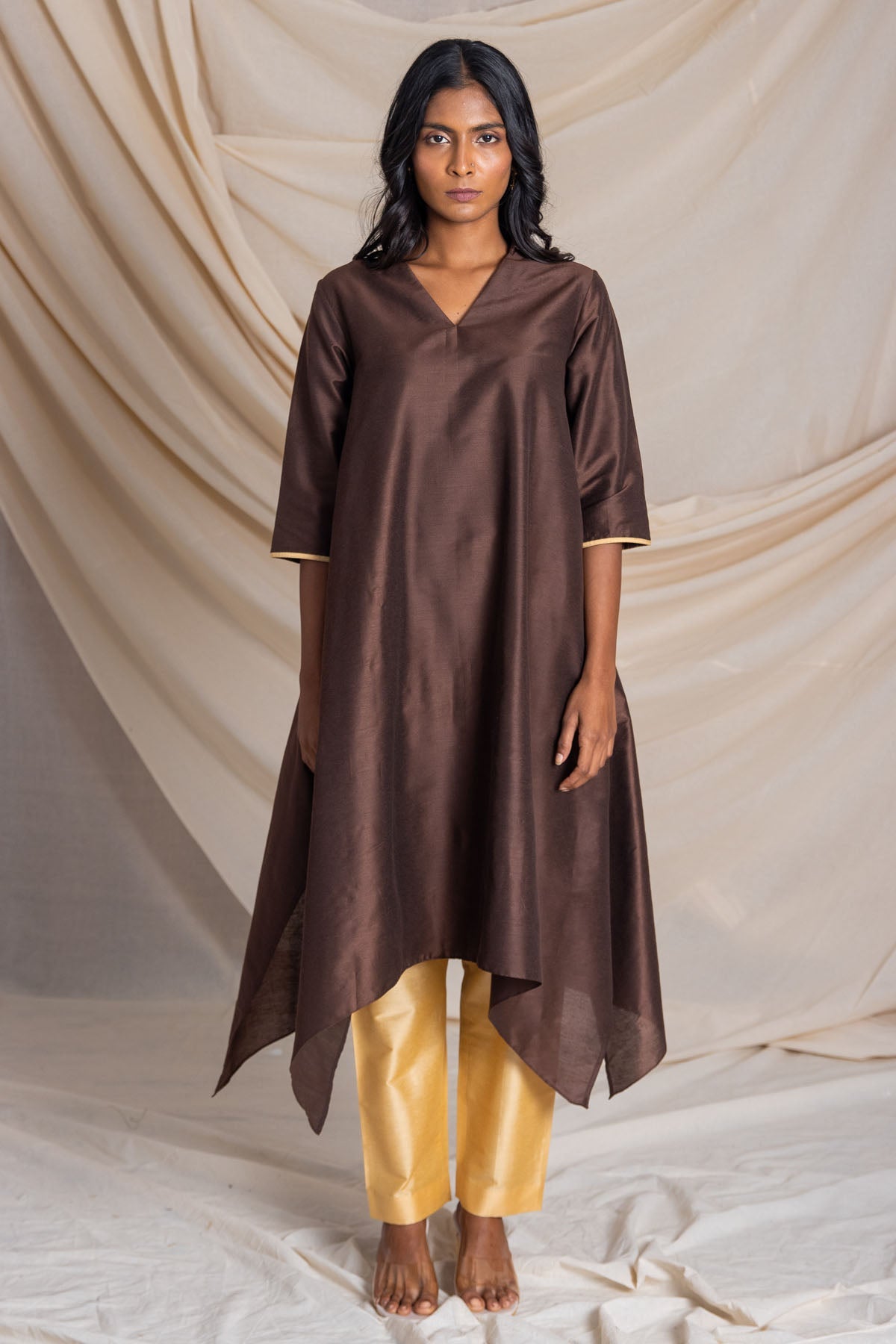 Buy Label J Brown Asymmetrical Kurta & Pants at ScrollnShops