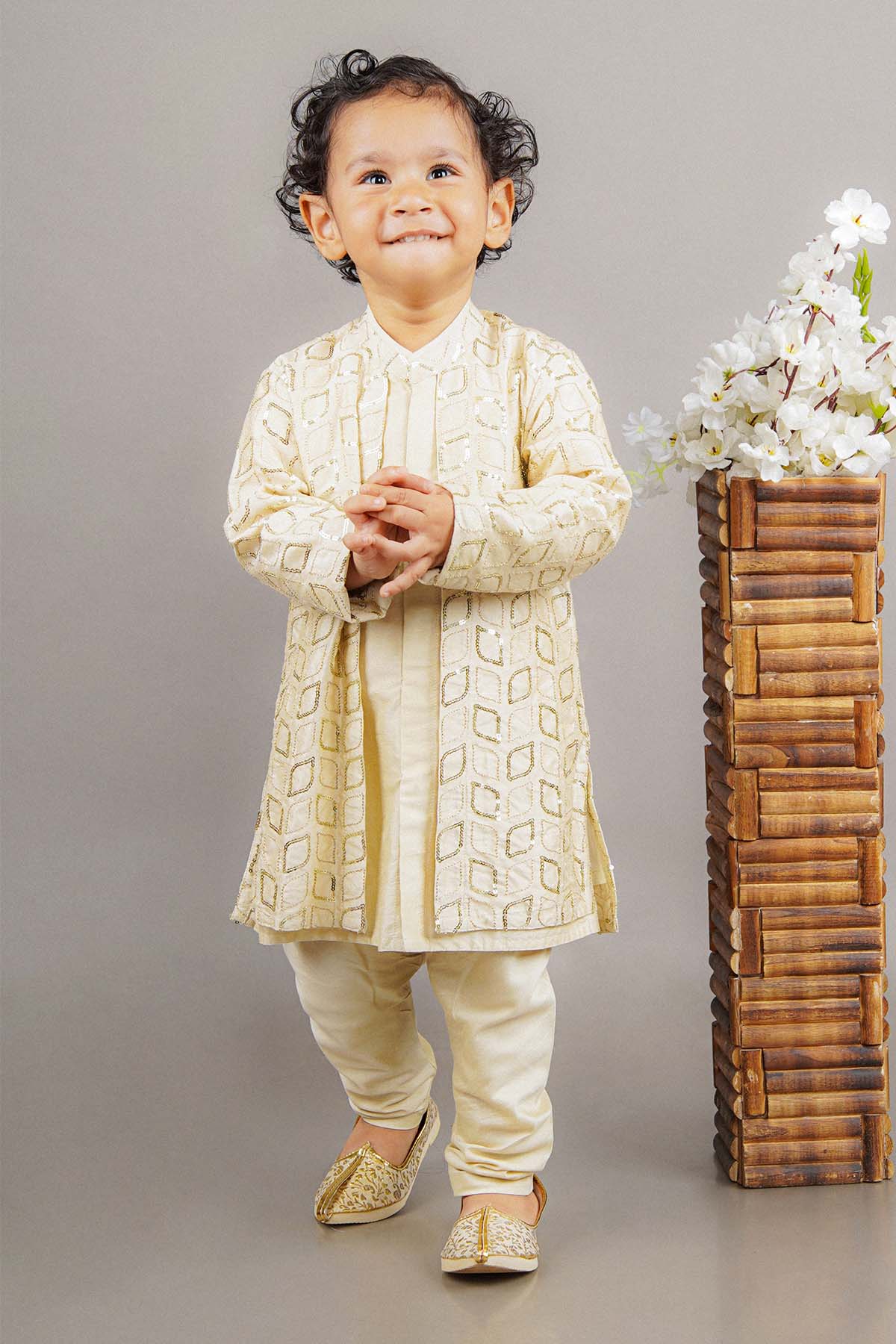 Buy Brown Attached Jacket Kurta Set by Little Brats for Boys online at ScrollnShops