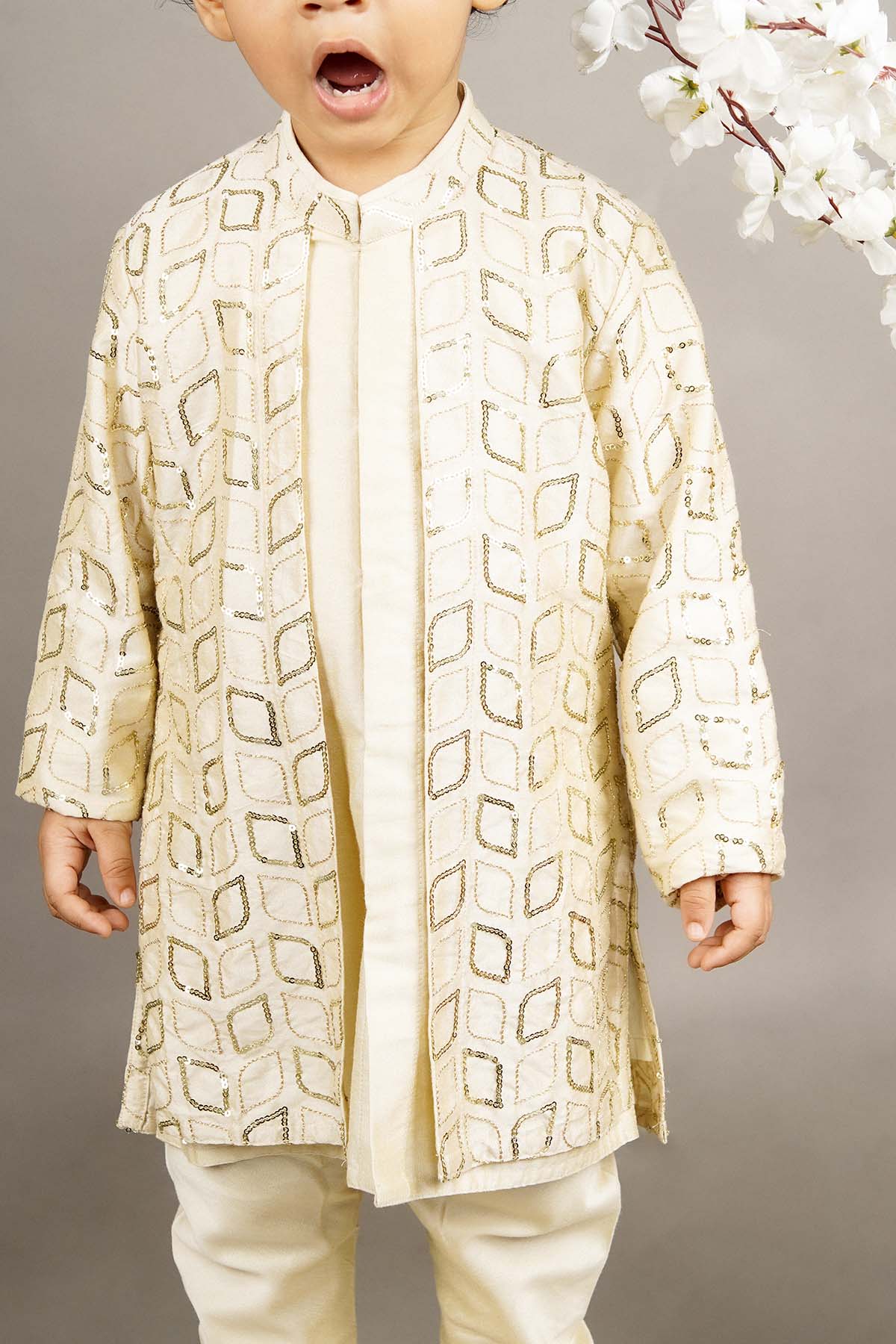Brown Attached Jacket Kurta Set