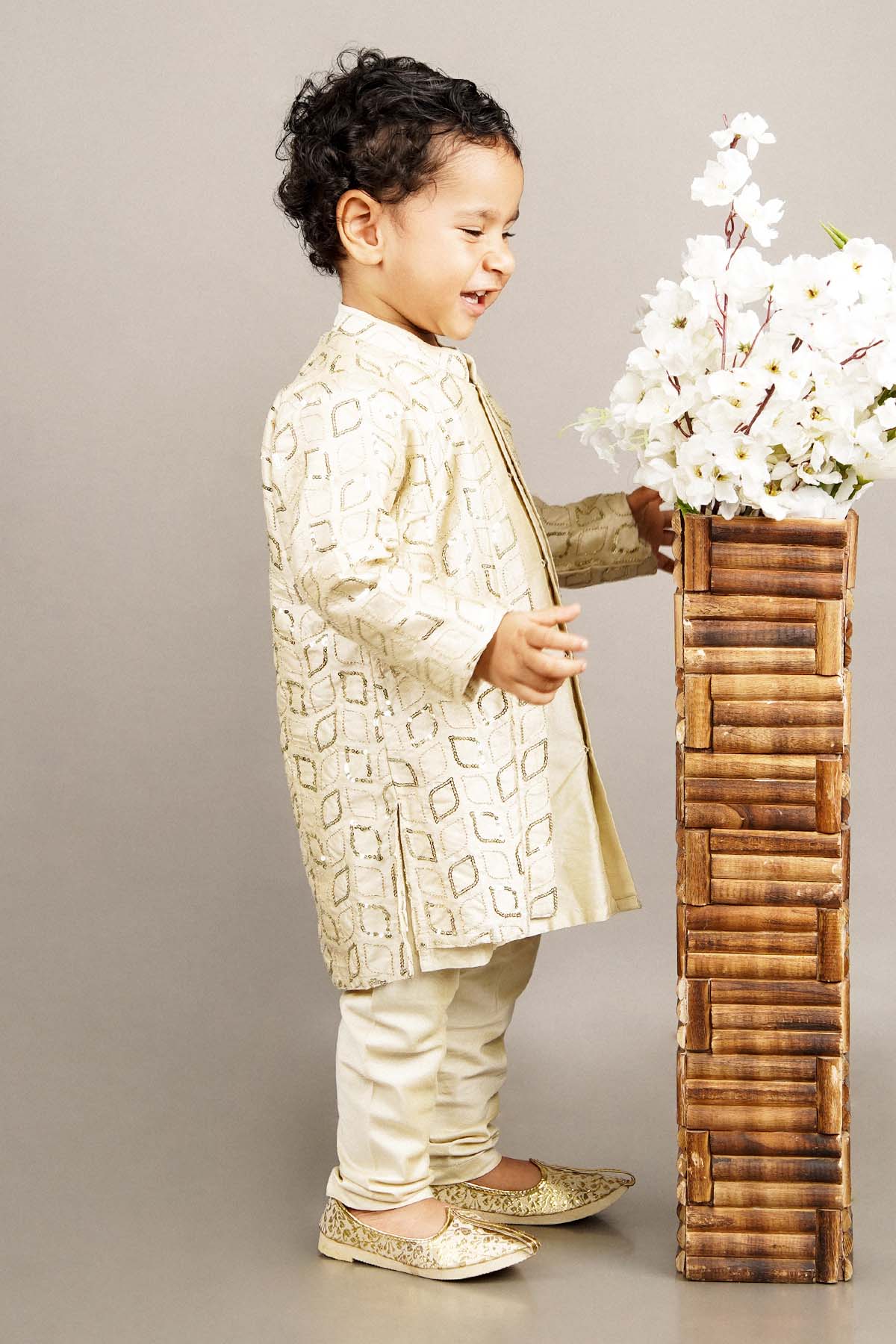 Brown Attached Jacket Kurta Set