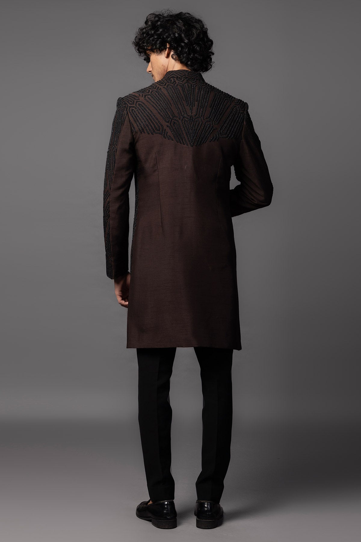 Brown Bamsilk Moti Achkan Set