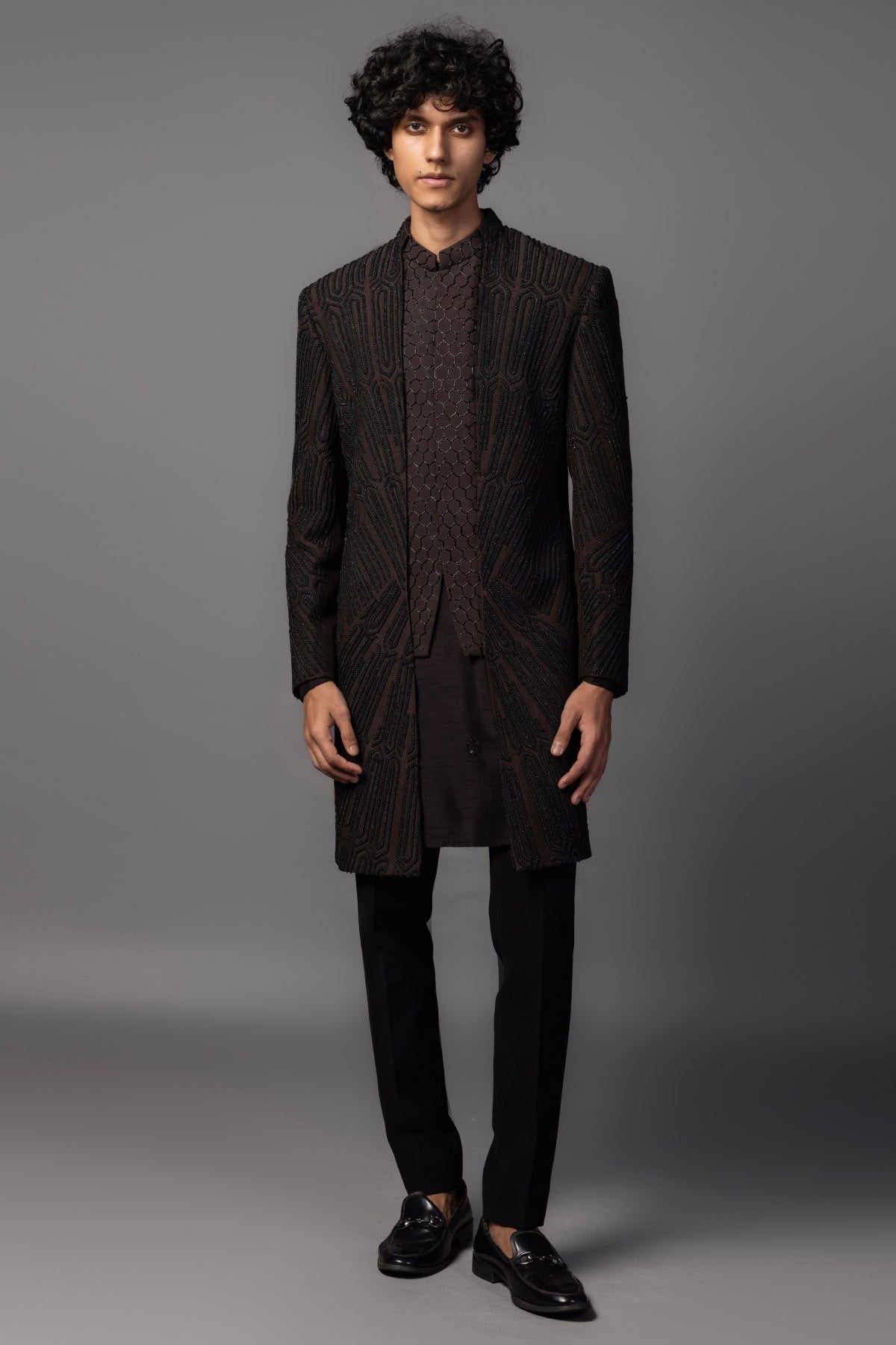 Buy Brown Bamsilk Moti Achkan Set for men by Paarsh Atelier online available at scrollnshops