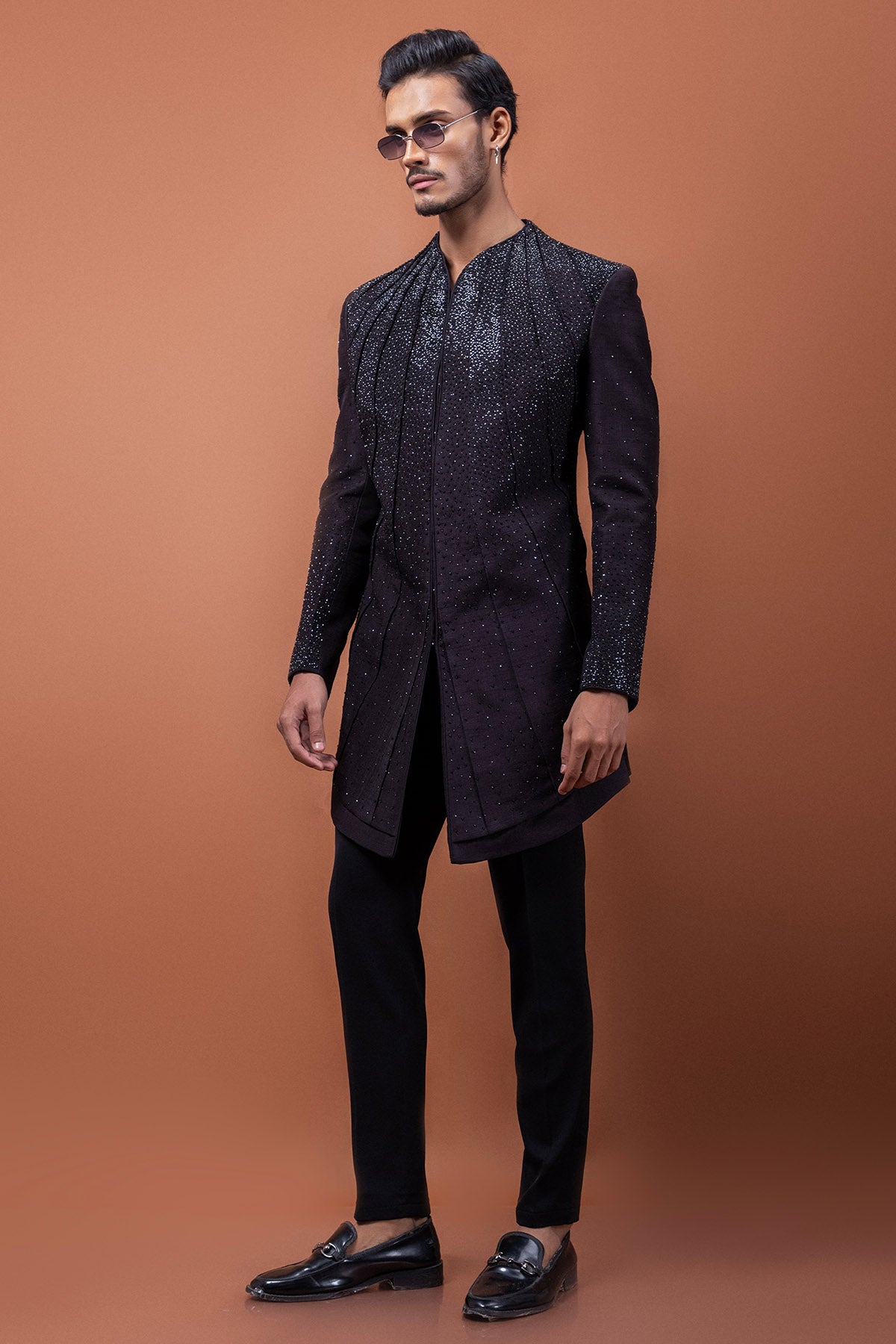 Brown Bamsilk Stone Work Jacket