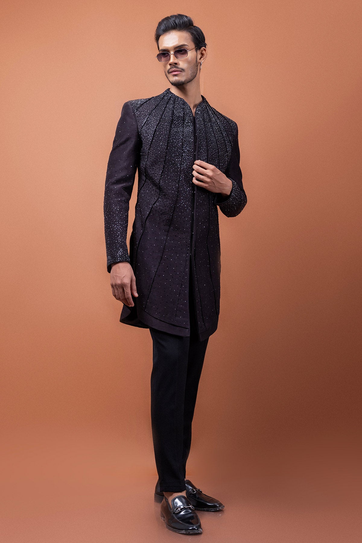 Brown Bamsilk Stone Work Jacket
