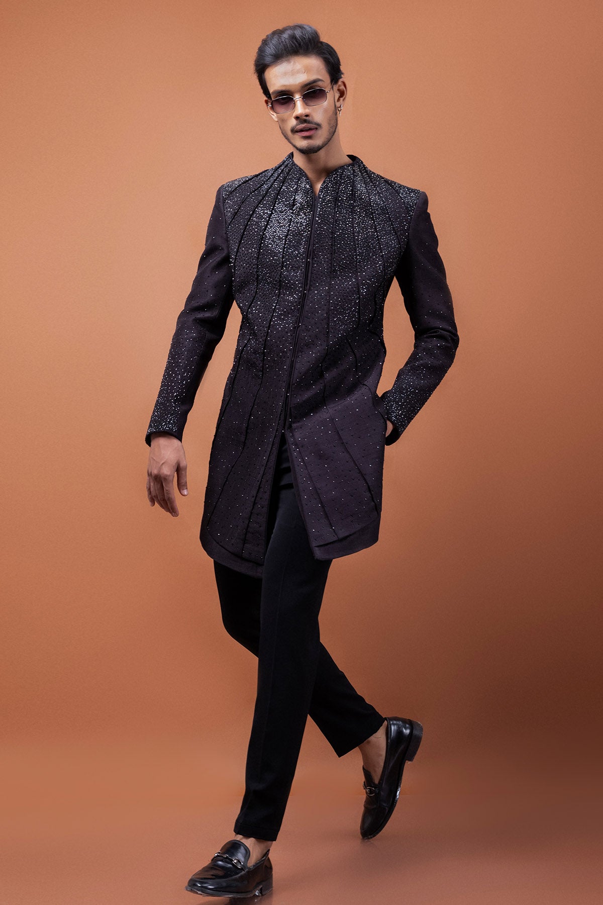 Brown Bamsilk Stone Work Jacket