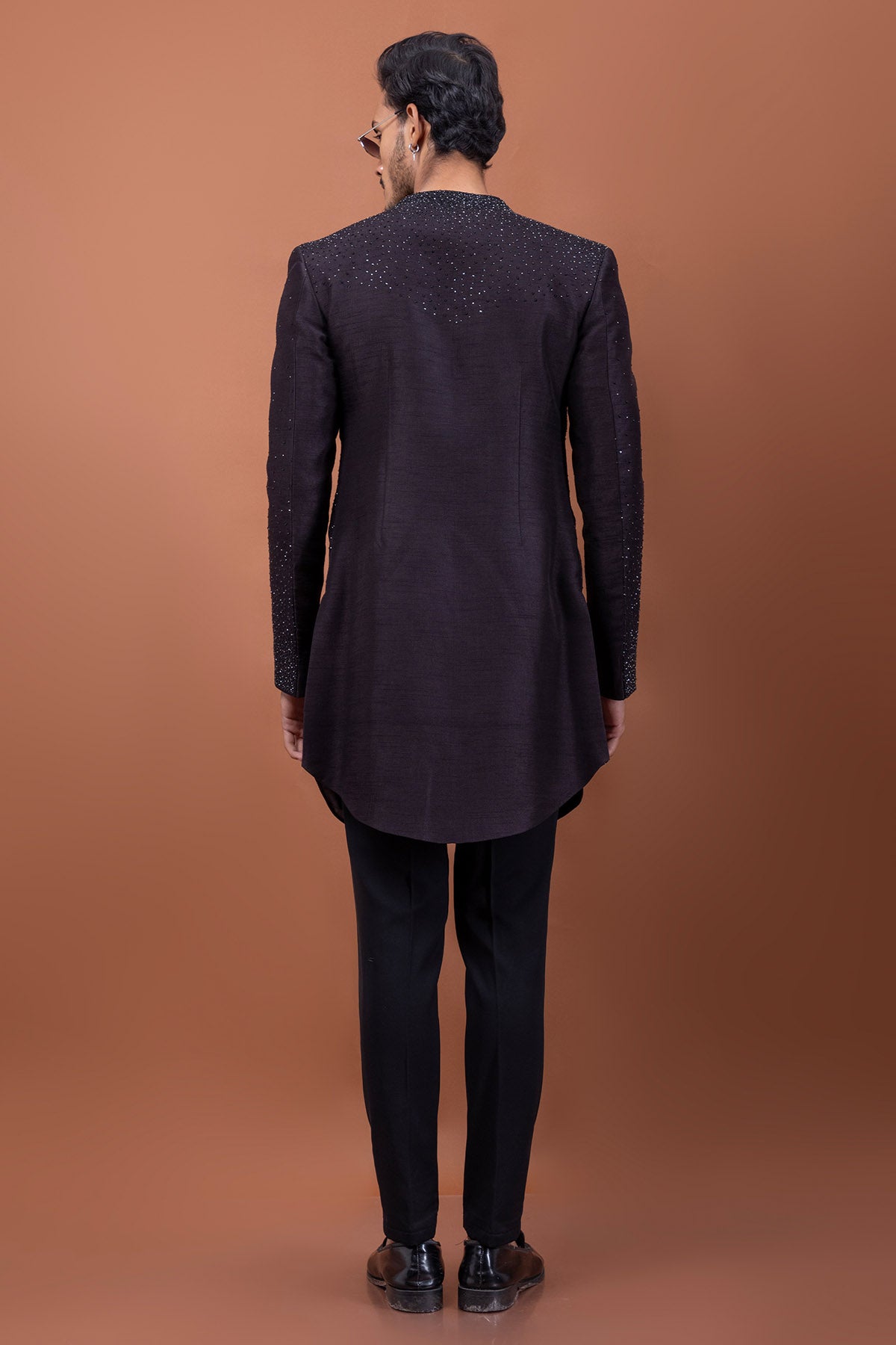 Brown Bamsilk Stone Work Jacket