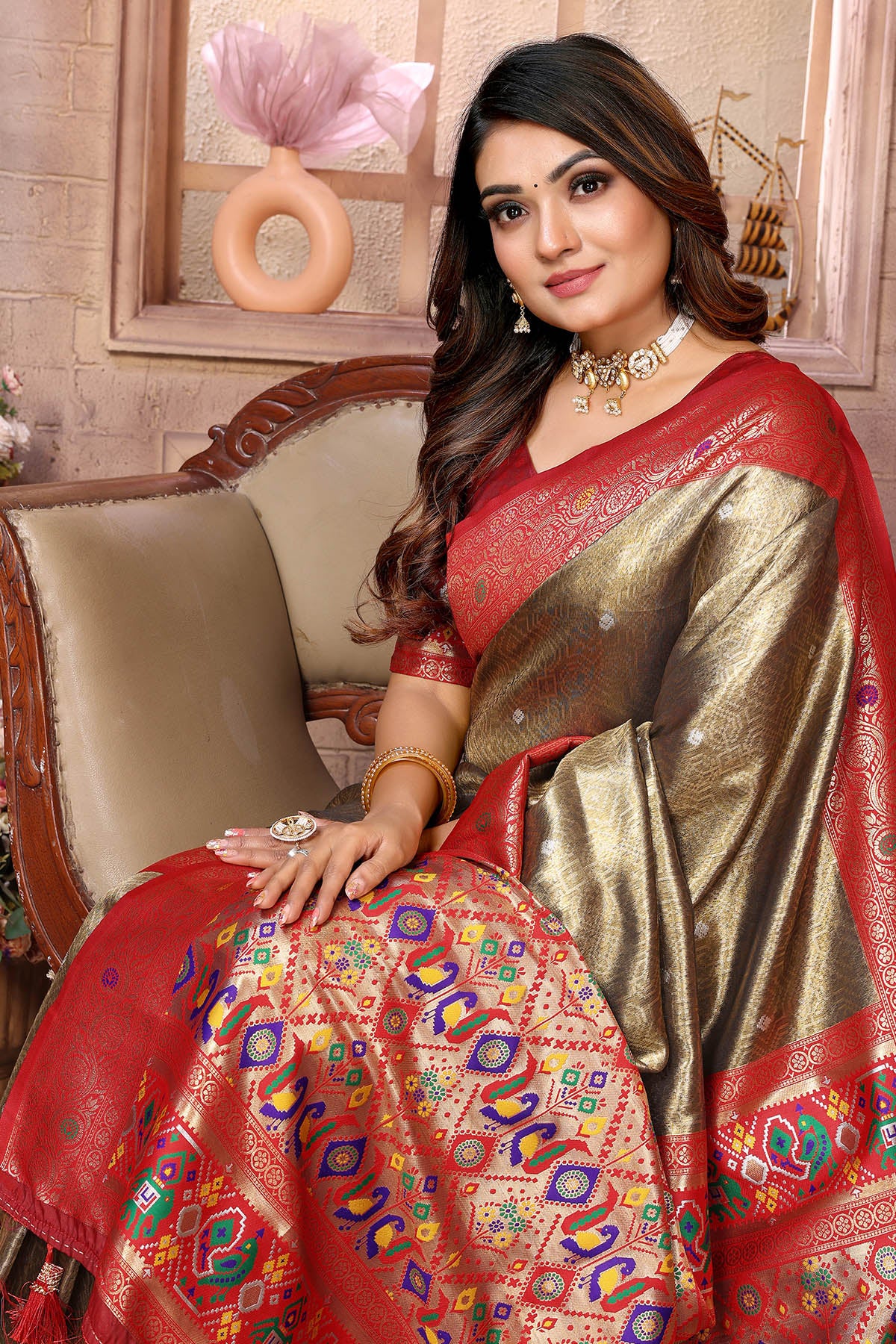 Brown Banarasi Weaving Saree