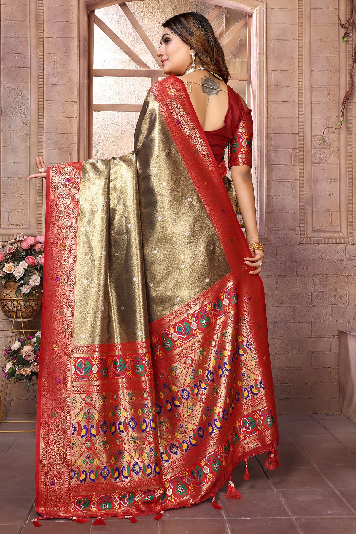 Brown Banarasi Weaving Saree