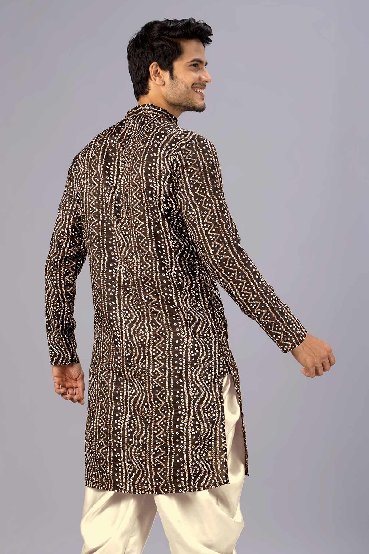 Brown Bandhani Printed Kurta