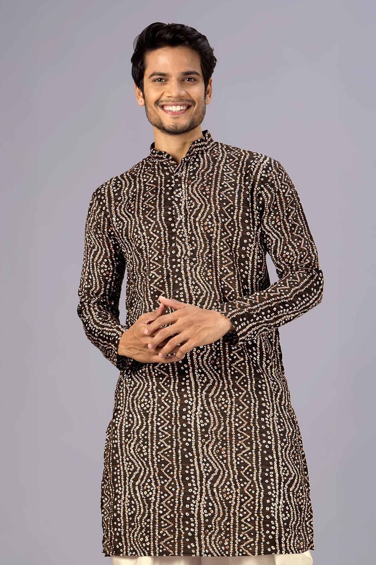 Buy Brown Bandhani Printed Kurta for women by Priyanka Jain online available at scrollnshops