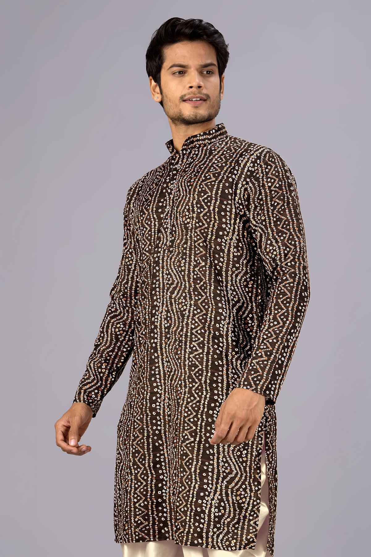 Brown Bandhani Printed Kurta