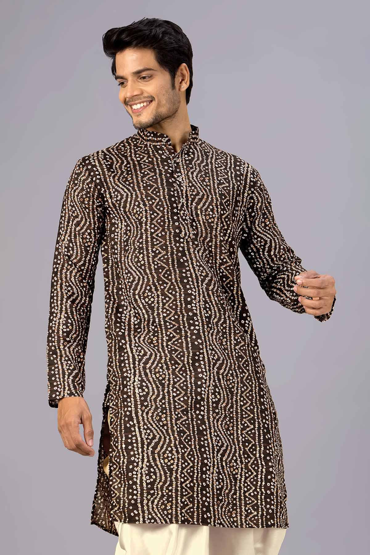 Brown Bandhani Printed Kurta
