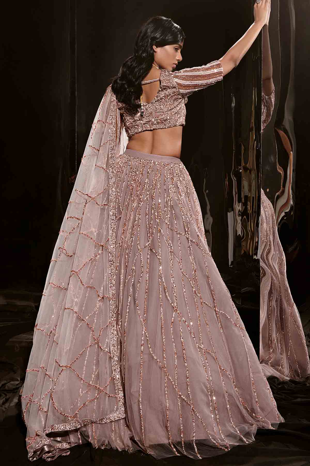 Brown Beads Work Lehenga Set