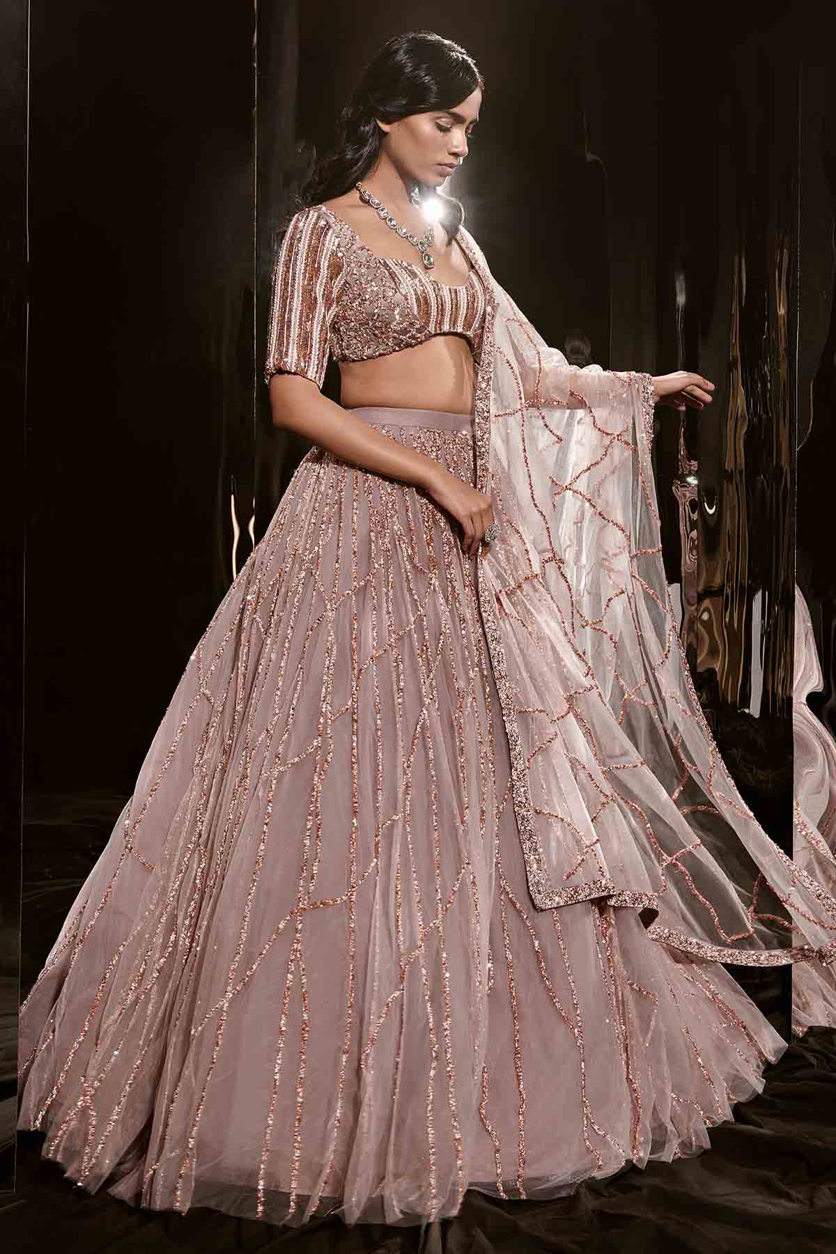 Brown Beads Work Lehenga Set