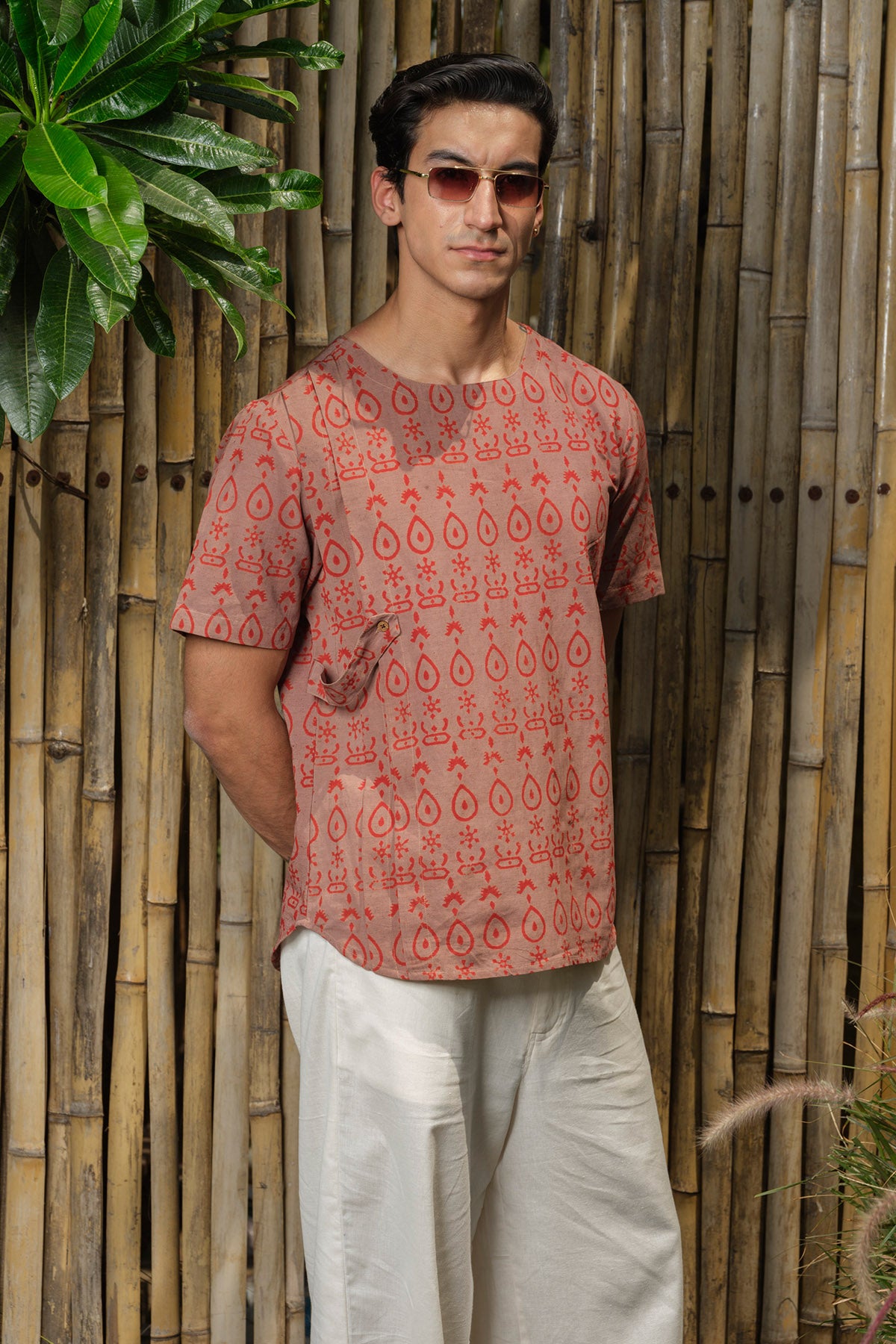 Brown Block Printed Short Kurta