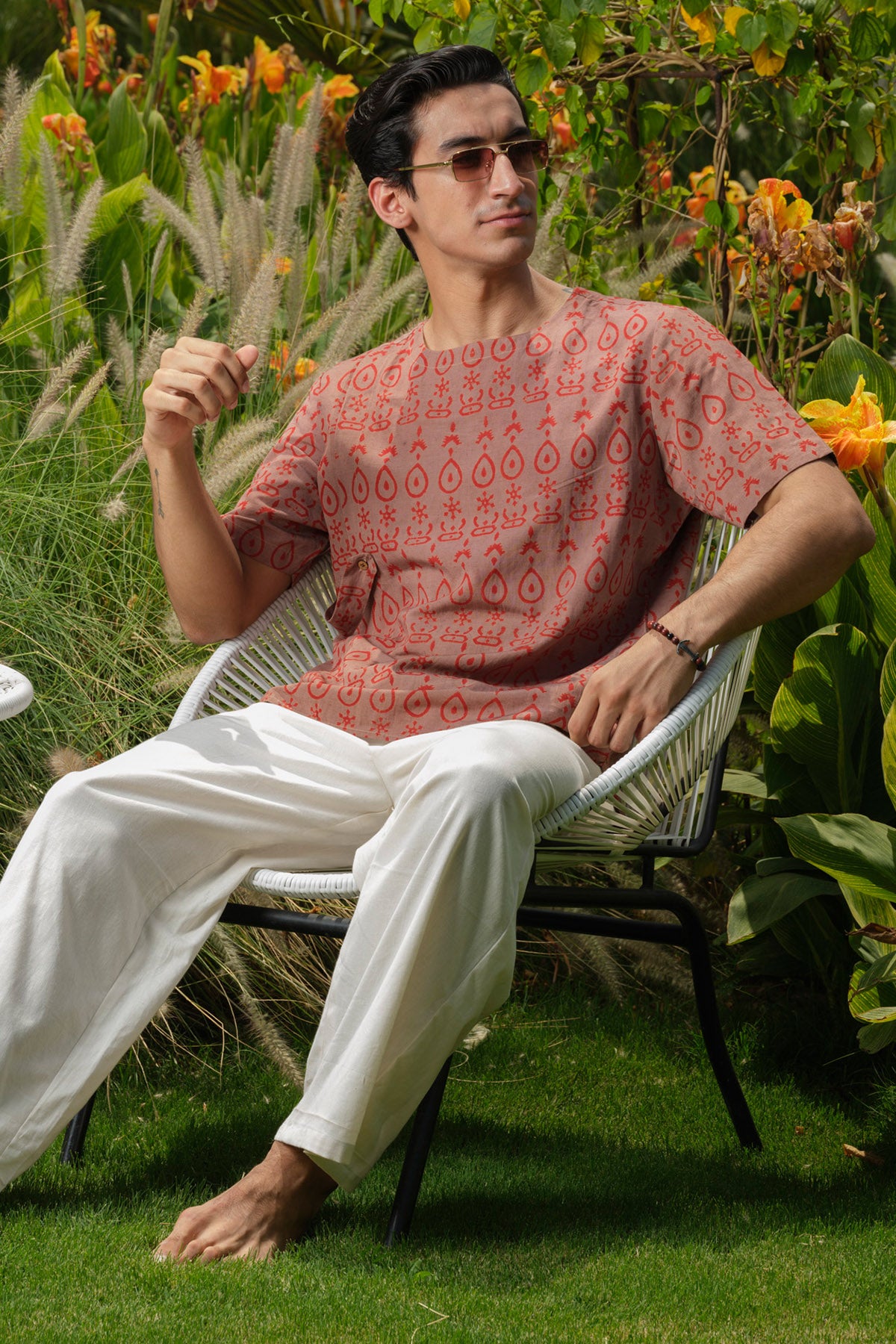 Brown Block Printed Short Kurta