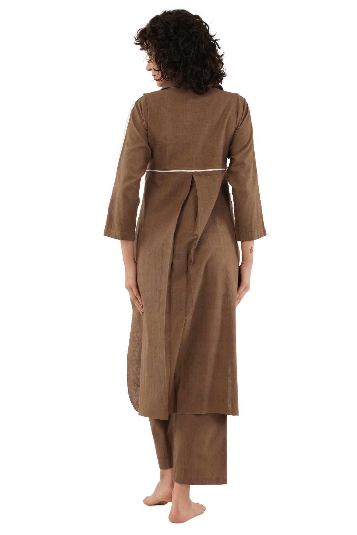 Brown Box Pleated Kurta & Pants