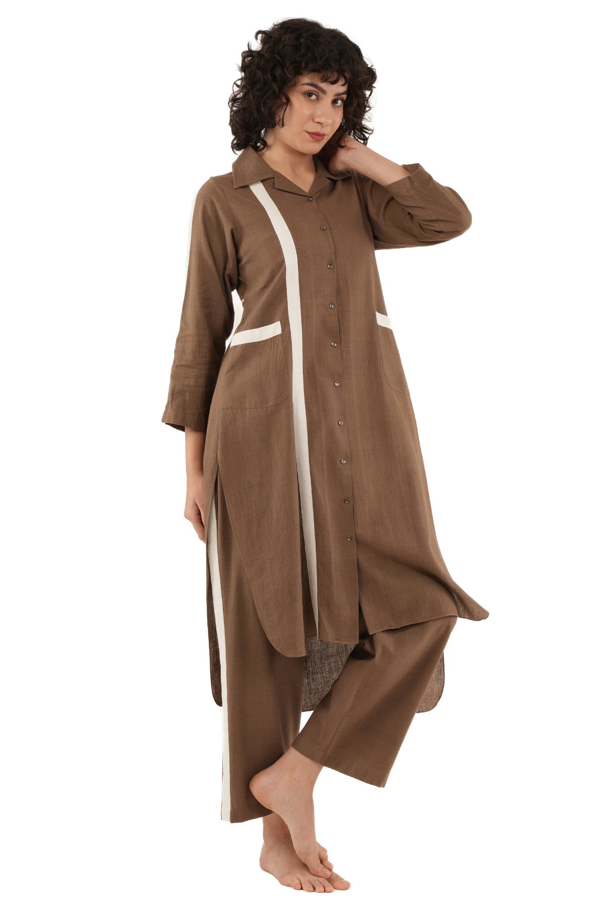 Brown Box Pleated Kurta & Pants