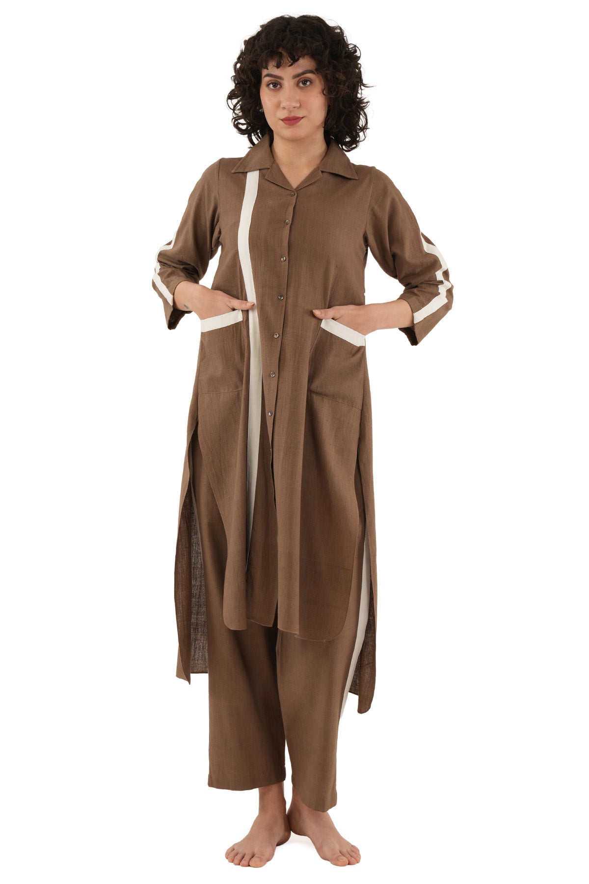 Brown Box Pleated Kurta & Pants