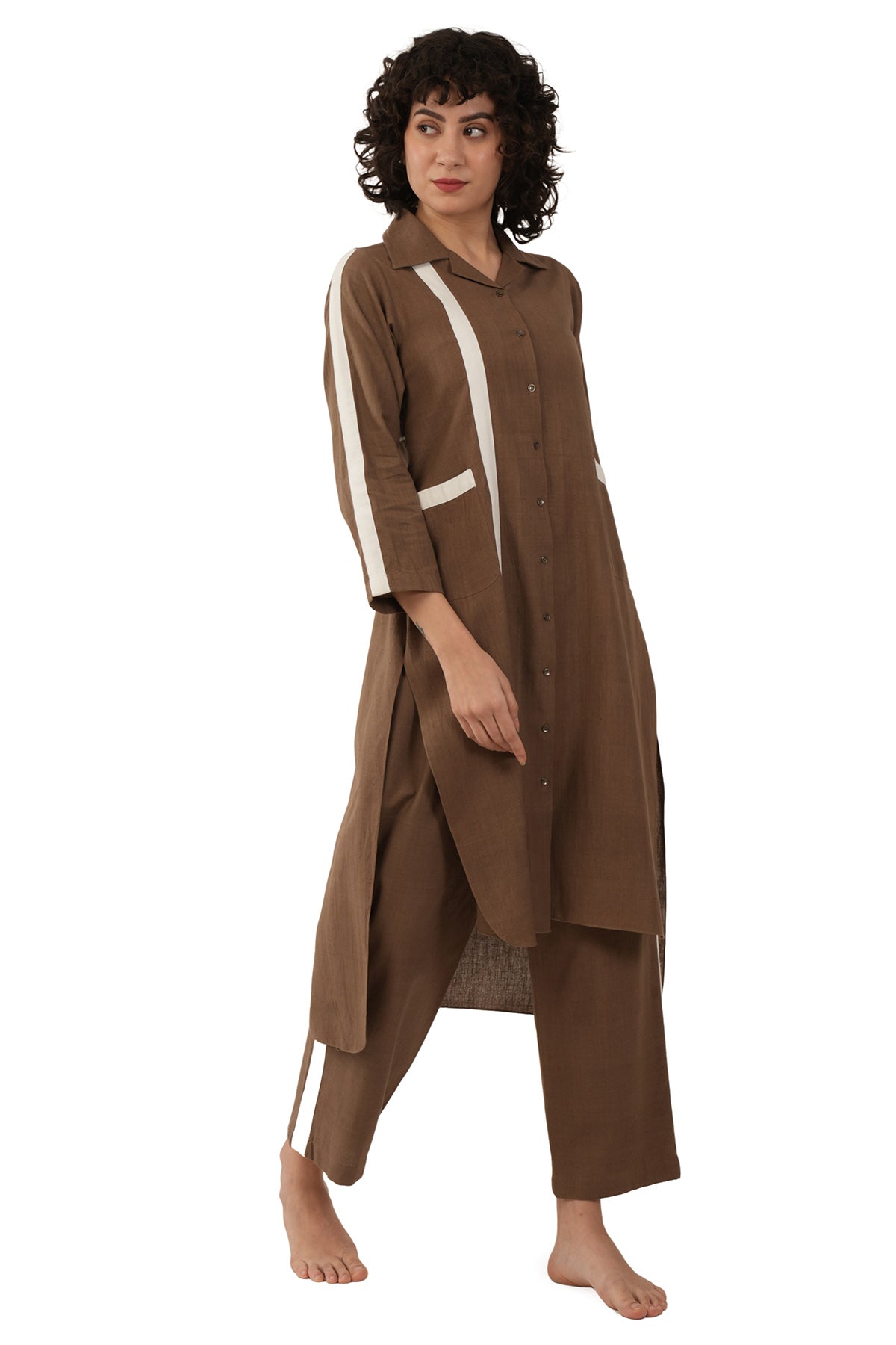 Brown Box Pleated Kurta & Pants
