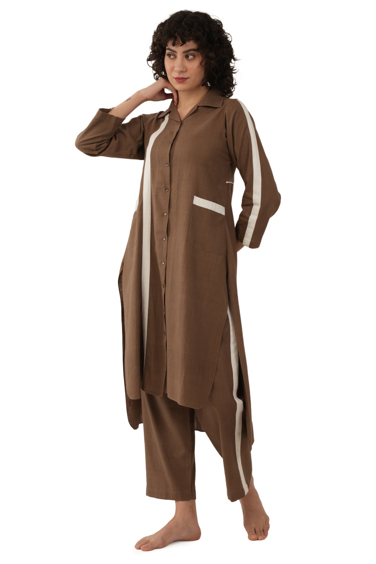 Buy Brown Box Pleated Kurta & Pants for women by Khat Clothing online available at scrollnshops