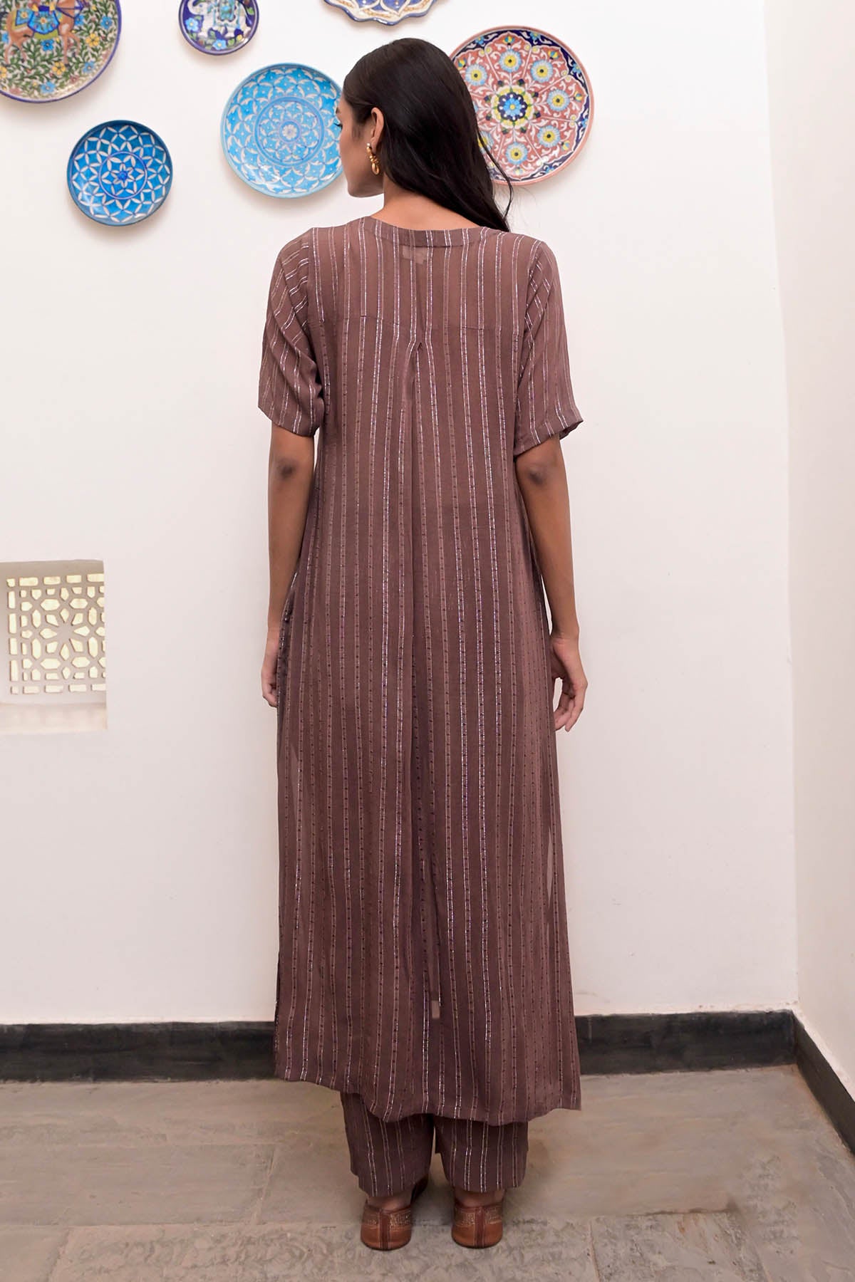Brown Box Pleated Tunic & Pants