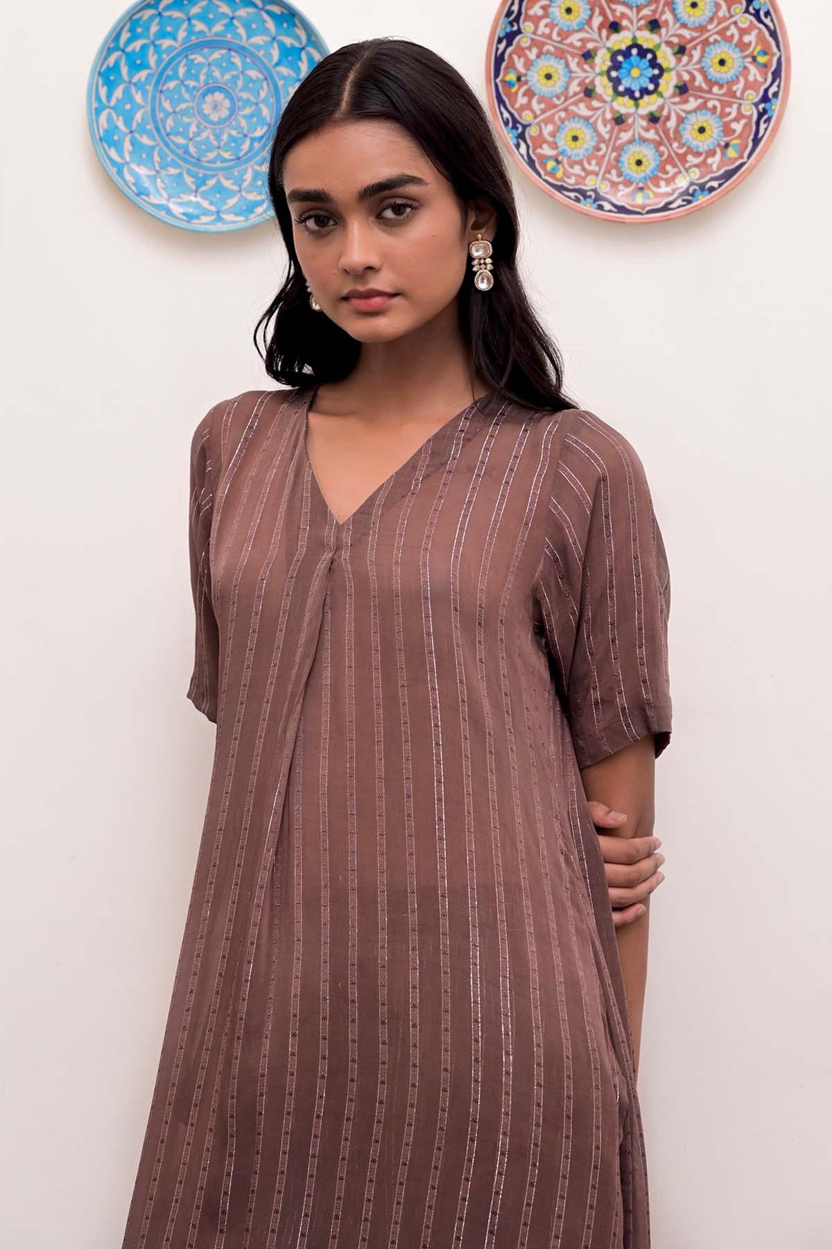 Brown Box Pleated Tunic & Pants