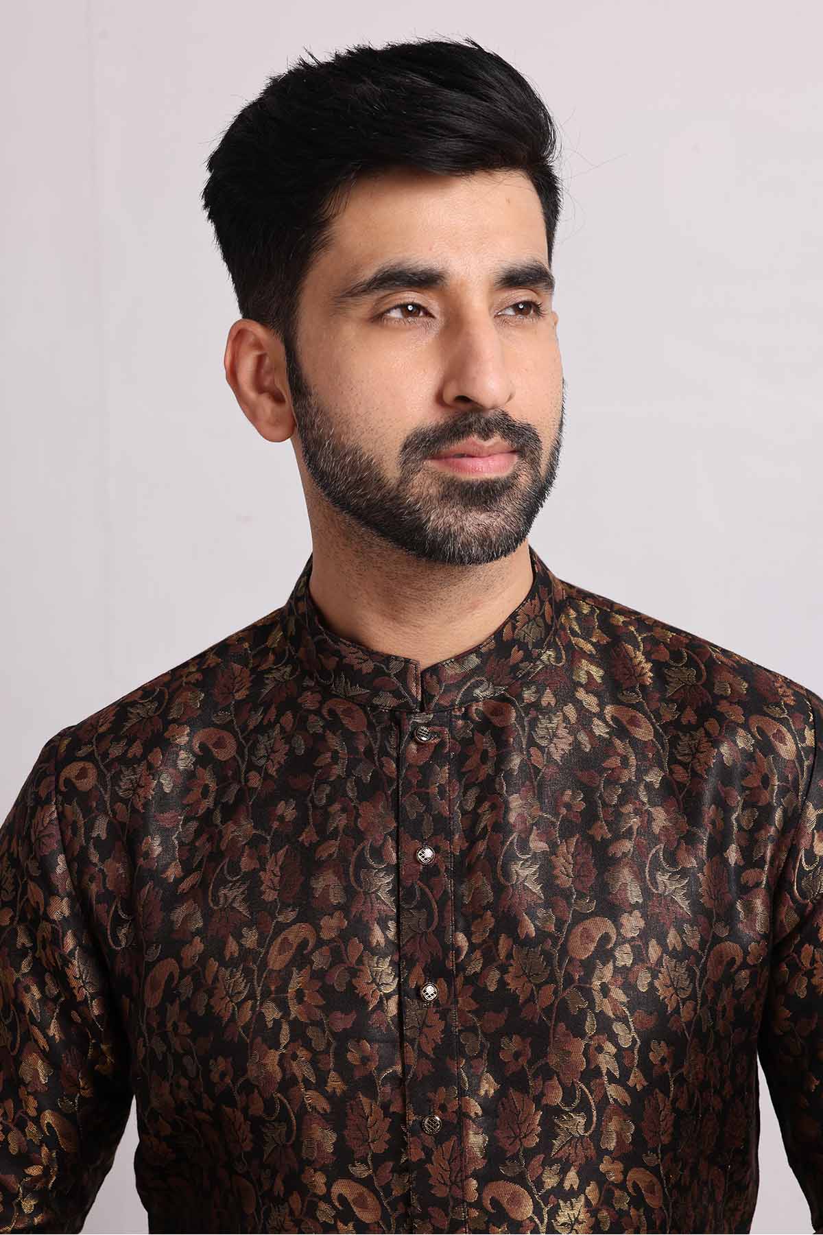 Brown Brocade Silk Blend Kurta