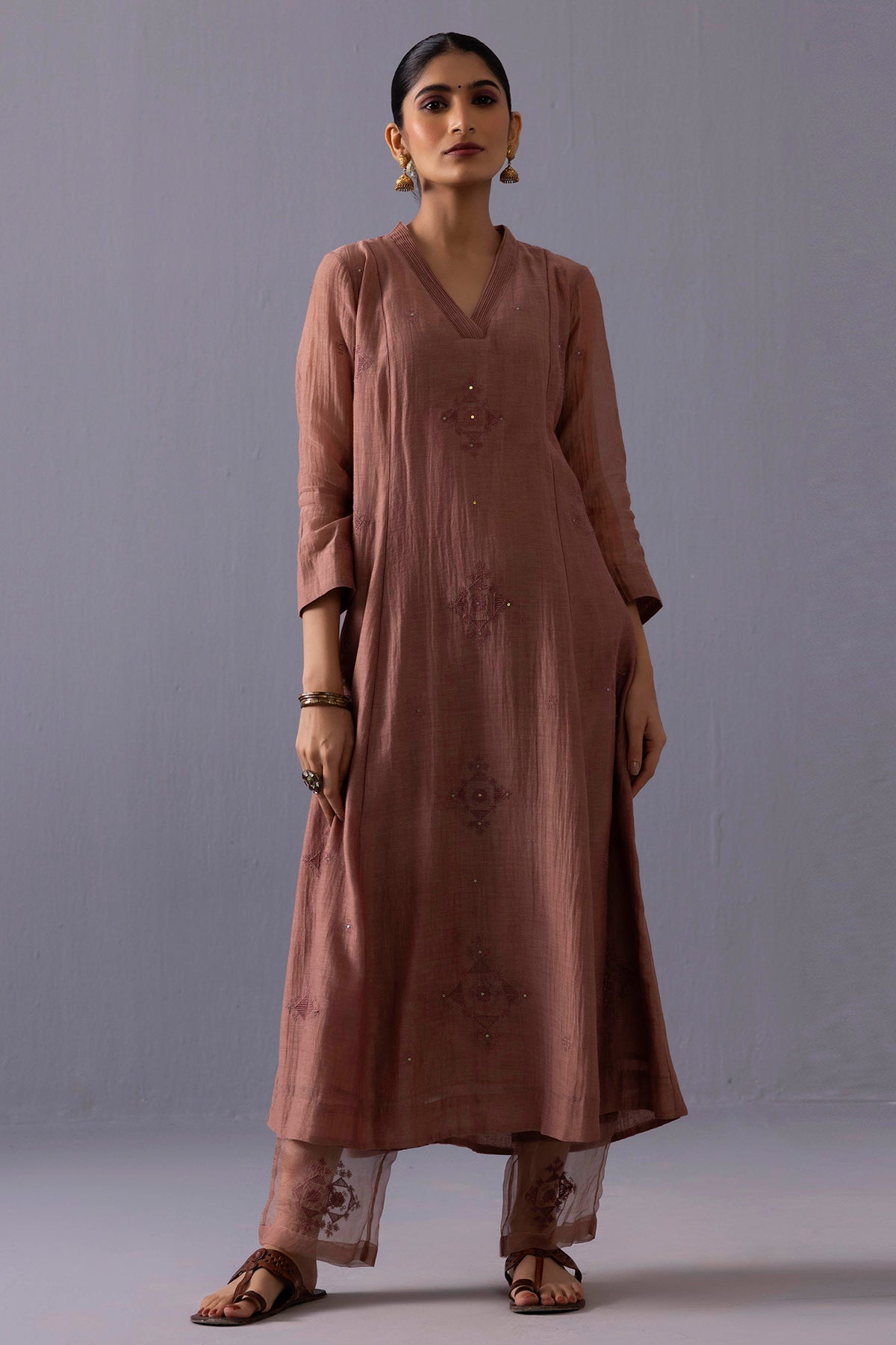 Brown Chanderi Kurta And Pants