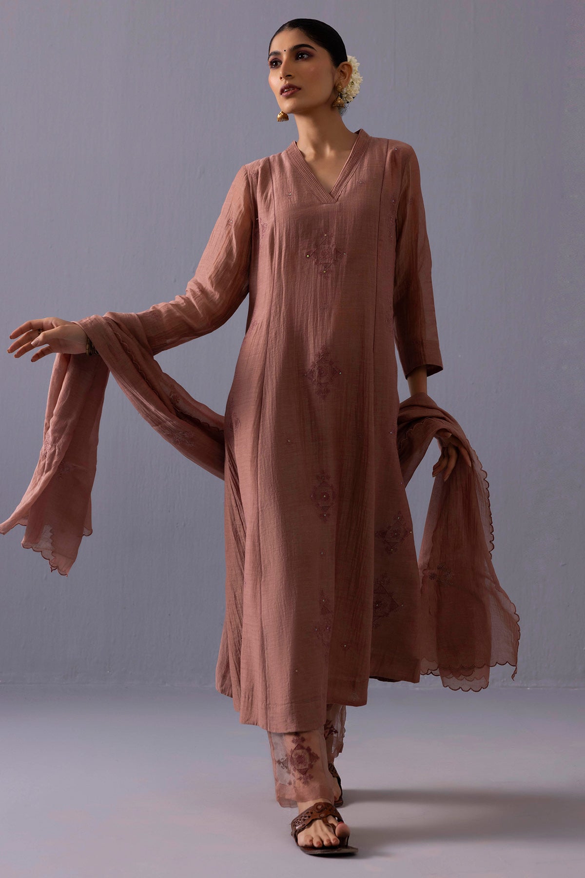 Brown Chanderi Kurta And Pants