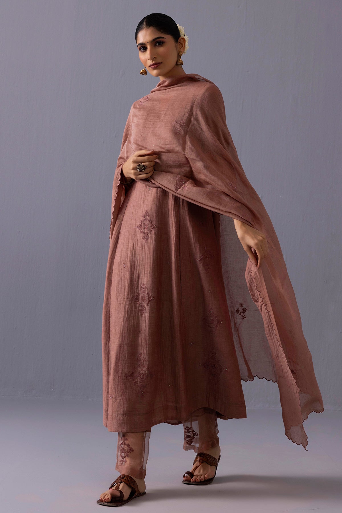 Brown Chanderi Kurta And Pants