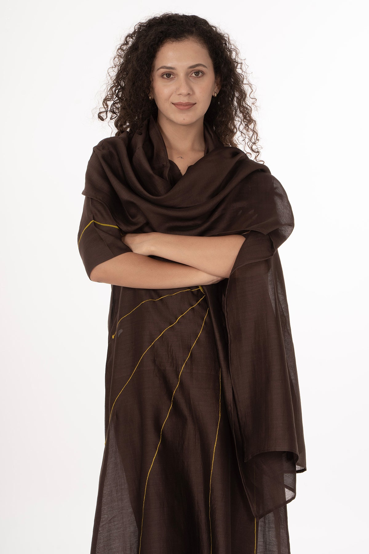 Brown Chanderi Thread Kurta Set