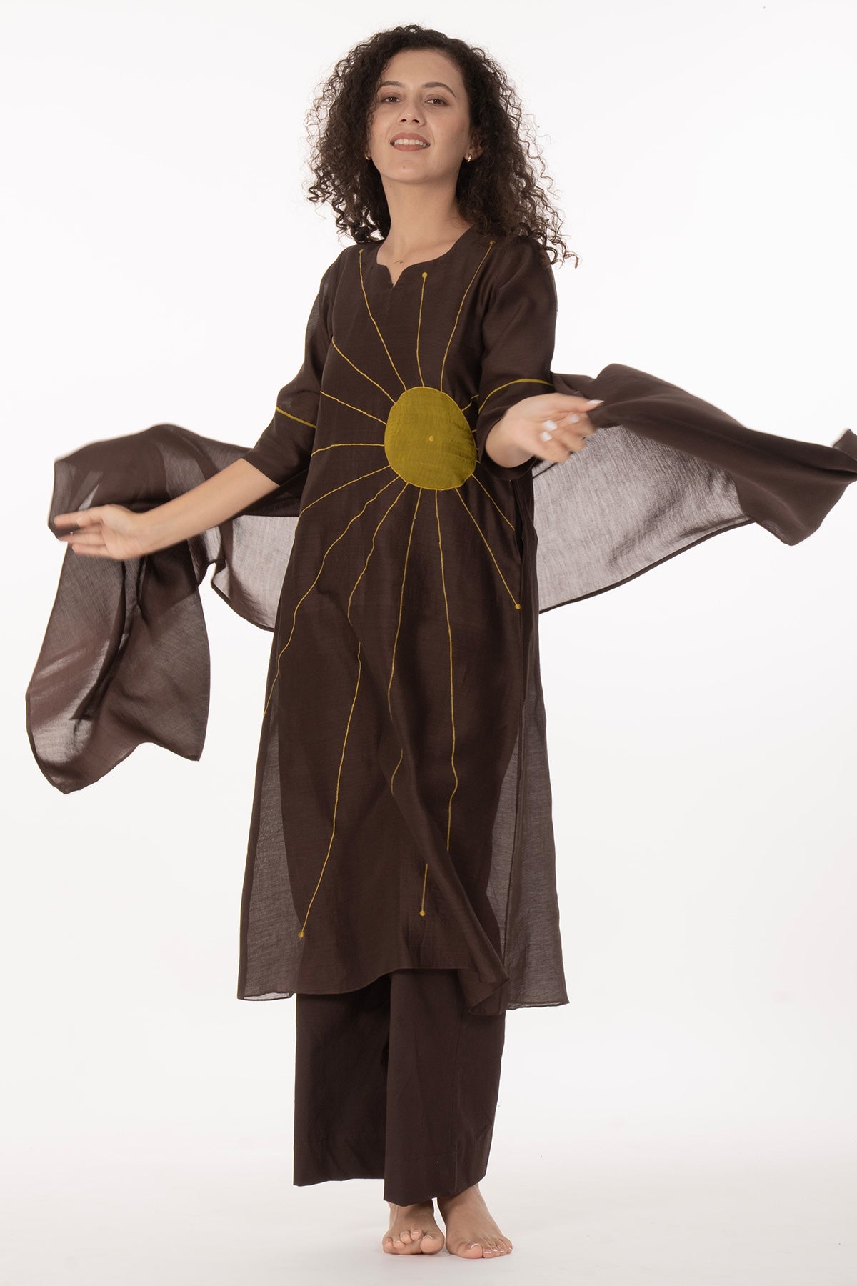 Buy Brown Chanderi Thread Kurta Set for women by Khat Clothing online available at scrollnshops