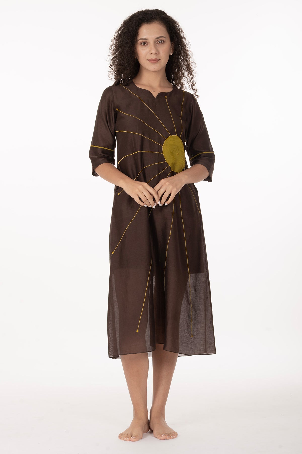 Buy Brown Chanderi Threaded Dress for women by Khat Clothing online available at scrollnshops