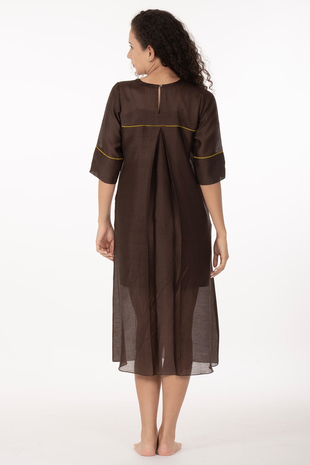 Brown Chanderi Threaded Dress