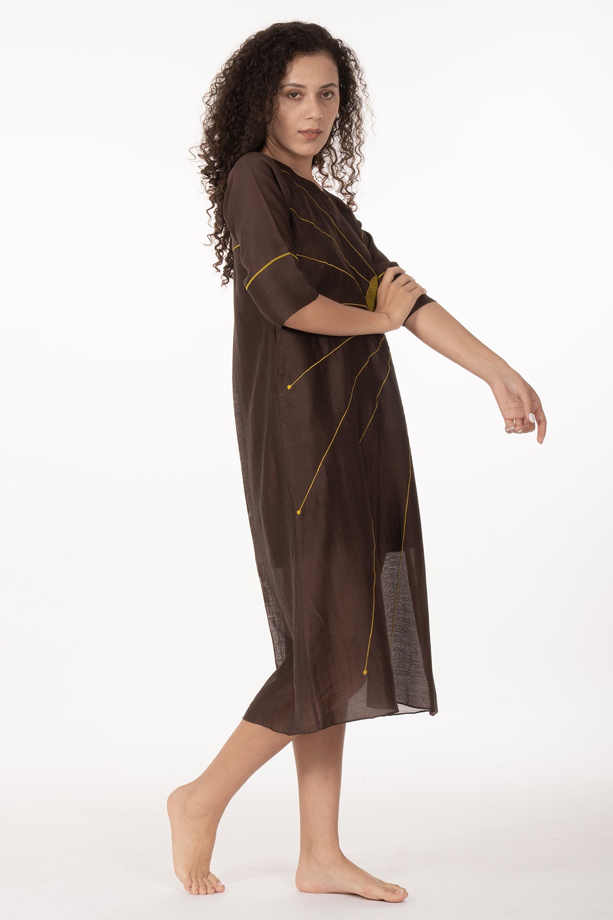 Brown Chanderi Threaded Dress